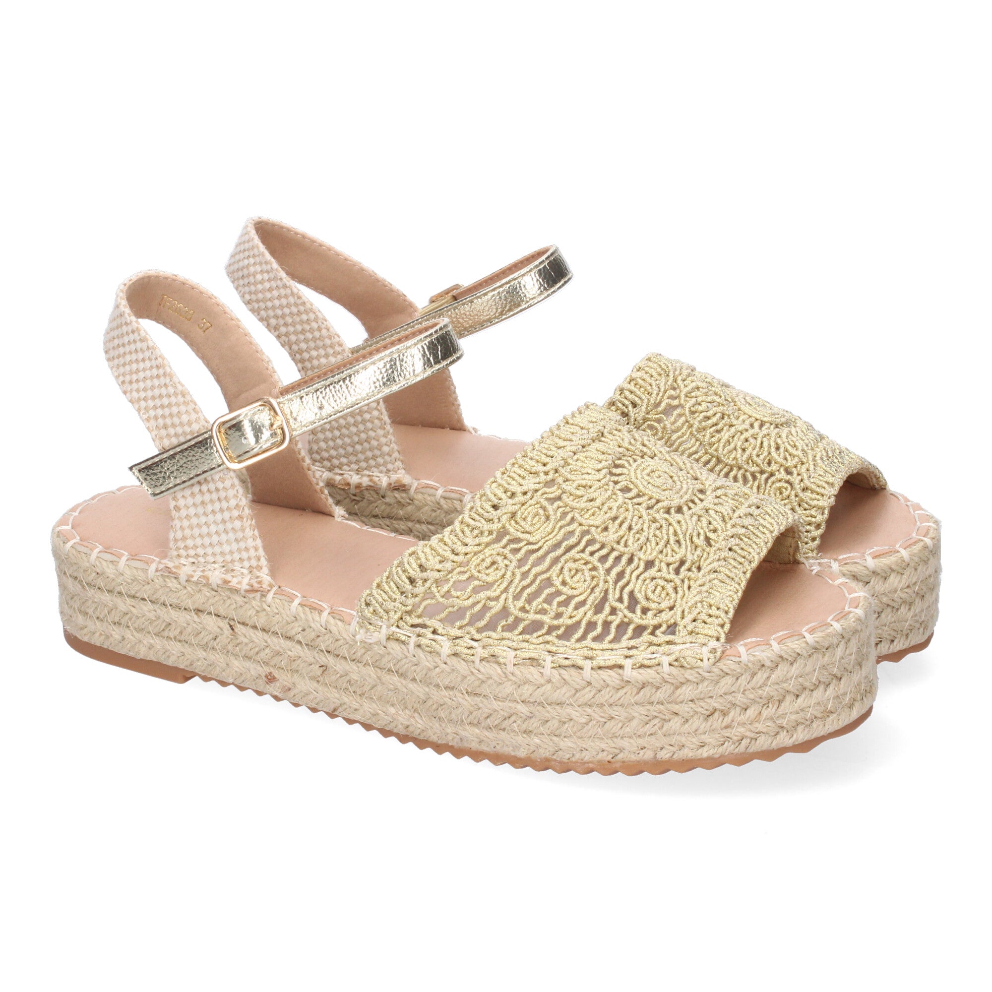 Sandalia de Plataforma para Mujer, Cómoda, Forrada de Yute con Pala Abierta y Entrelazada, Talón Abierto y Cierre de Hebilla
