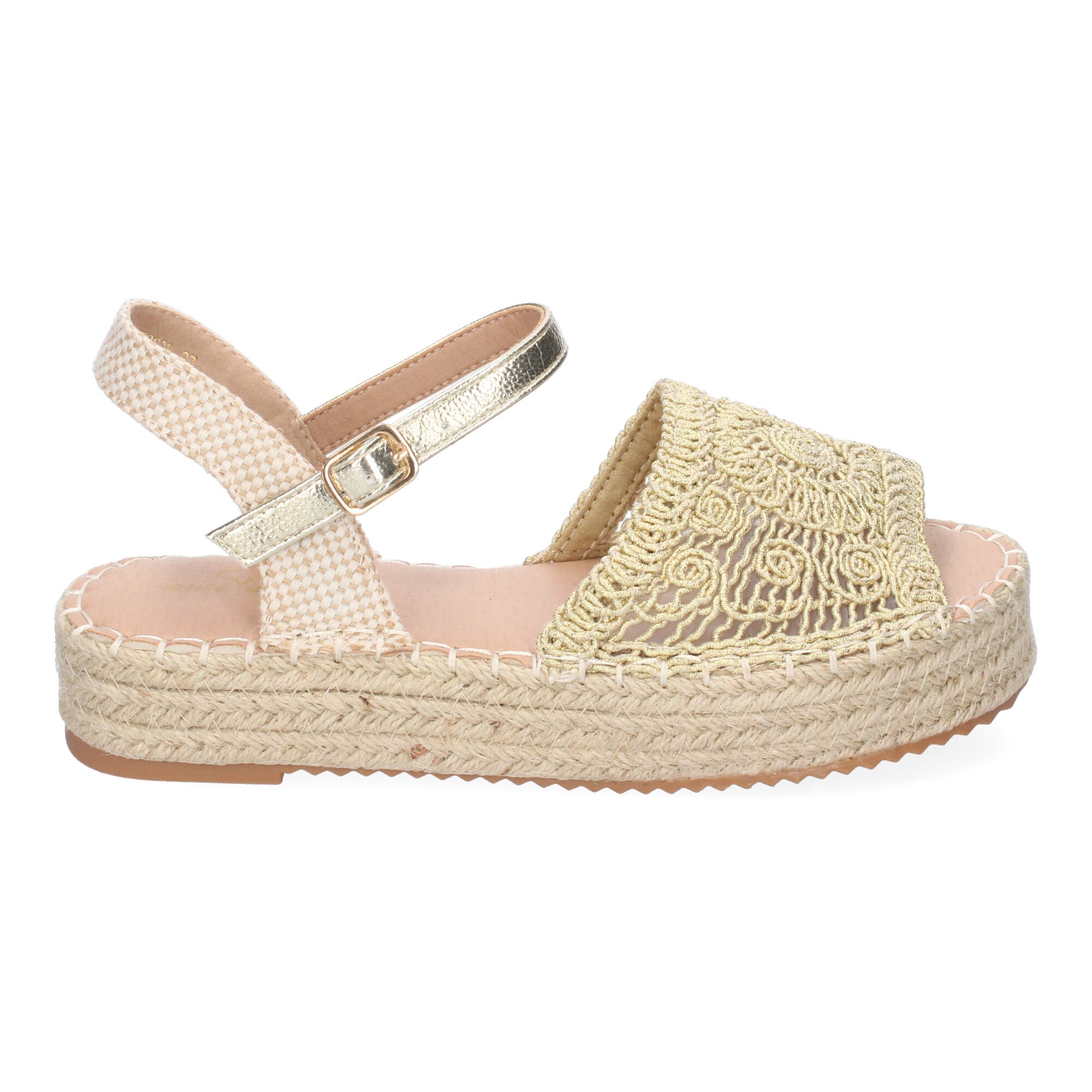 Sandalia de Plataforma para Mujer, Cómoda, Forrada de Yute con Pala Abierta y Entrelazada, Talón Abierto y Cierre de Hebilla