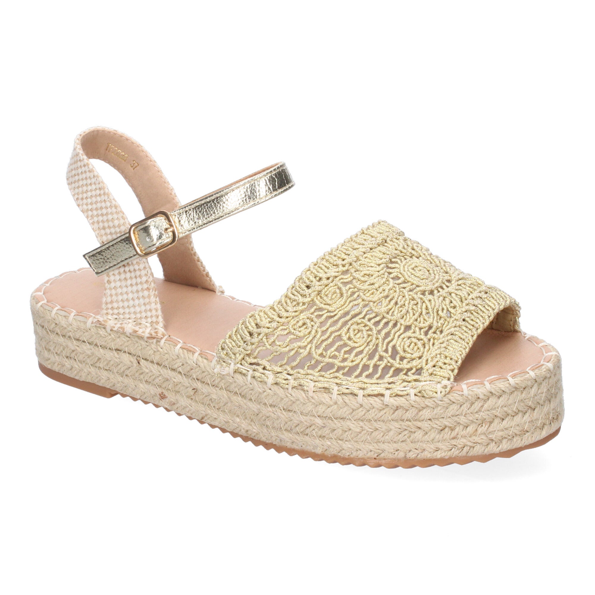 Sandalia de Plataforma para Mujer, Cómoda, Forrada de Yute con Pala Abierta y Entrelazada, Talón Abierto y Cierre de Hebilla
