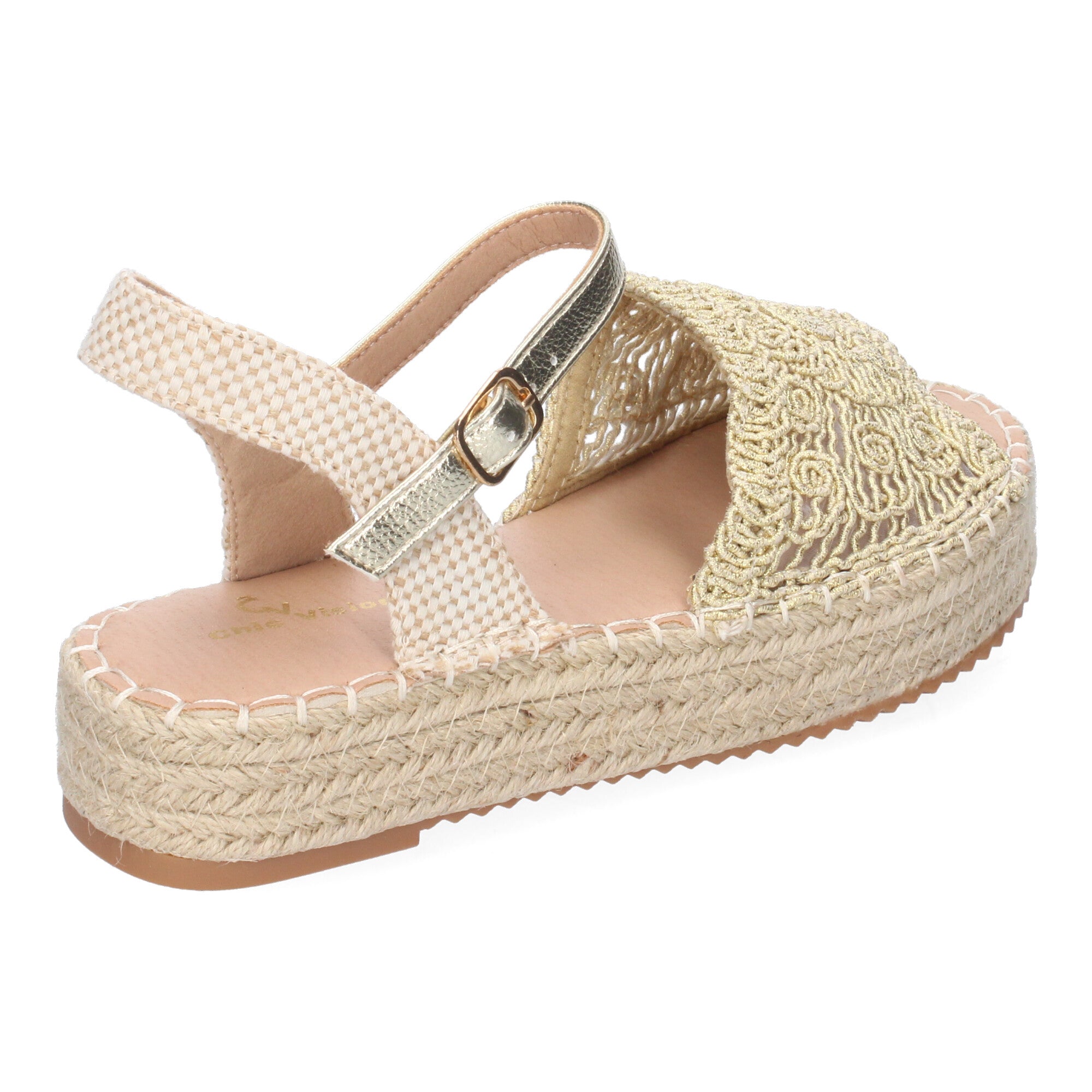 Sandalia de Plataforma para Mujer, Cómoda, Forrada de Yute con Pala Abierta y Entrelazada, Talón Abierto y Cierre de Hebilla