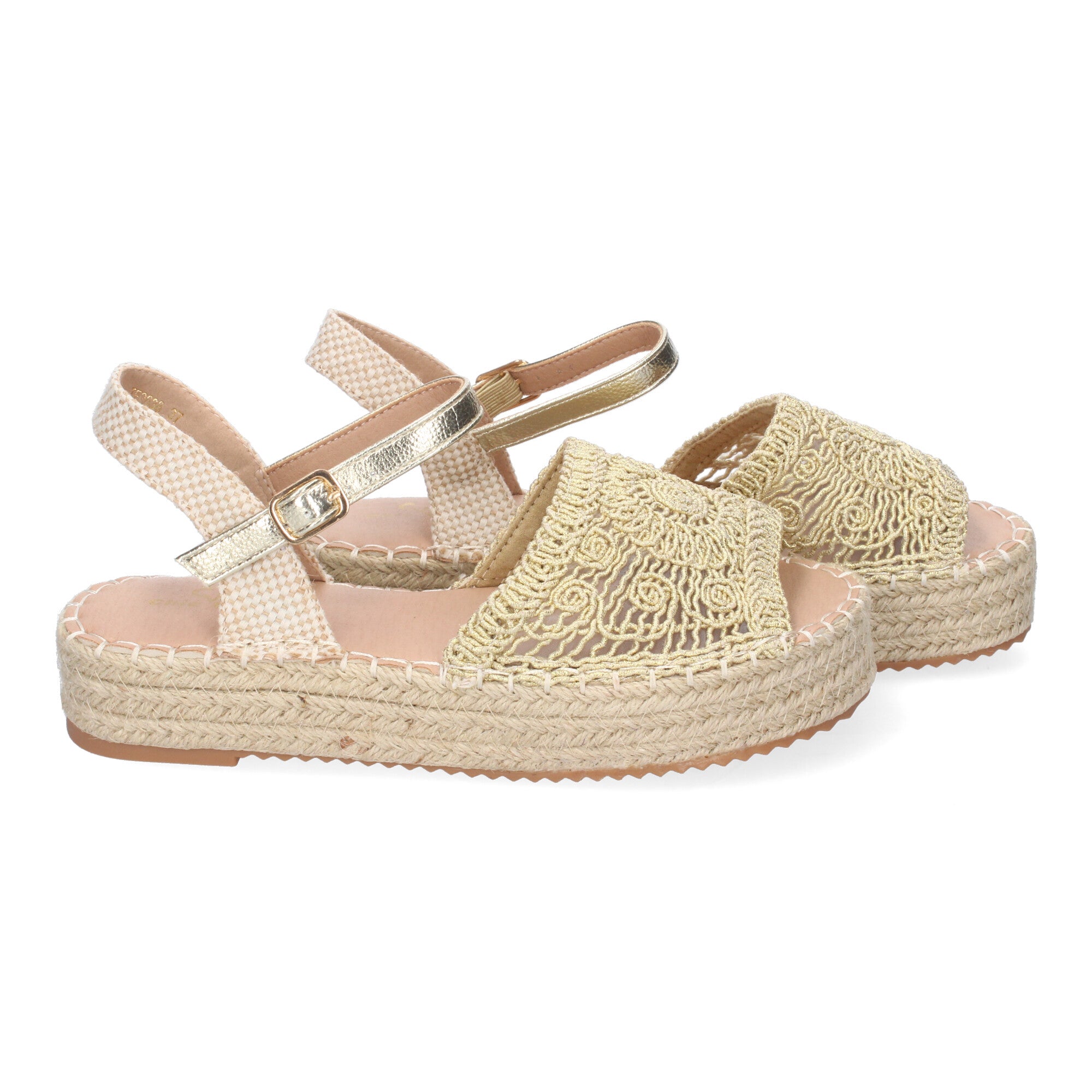 Sandalia de Plataforma para Mujer, Cómoda, Forrada de Yute con Pala Abierta y Entrelazada, Talón Abierto y Cierre de Hebilla