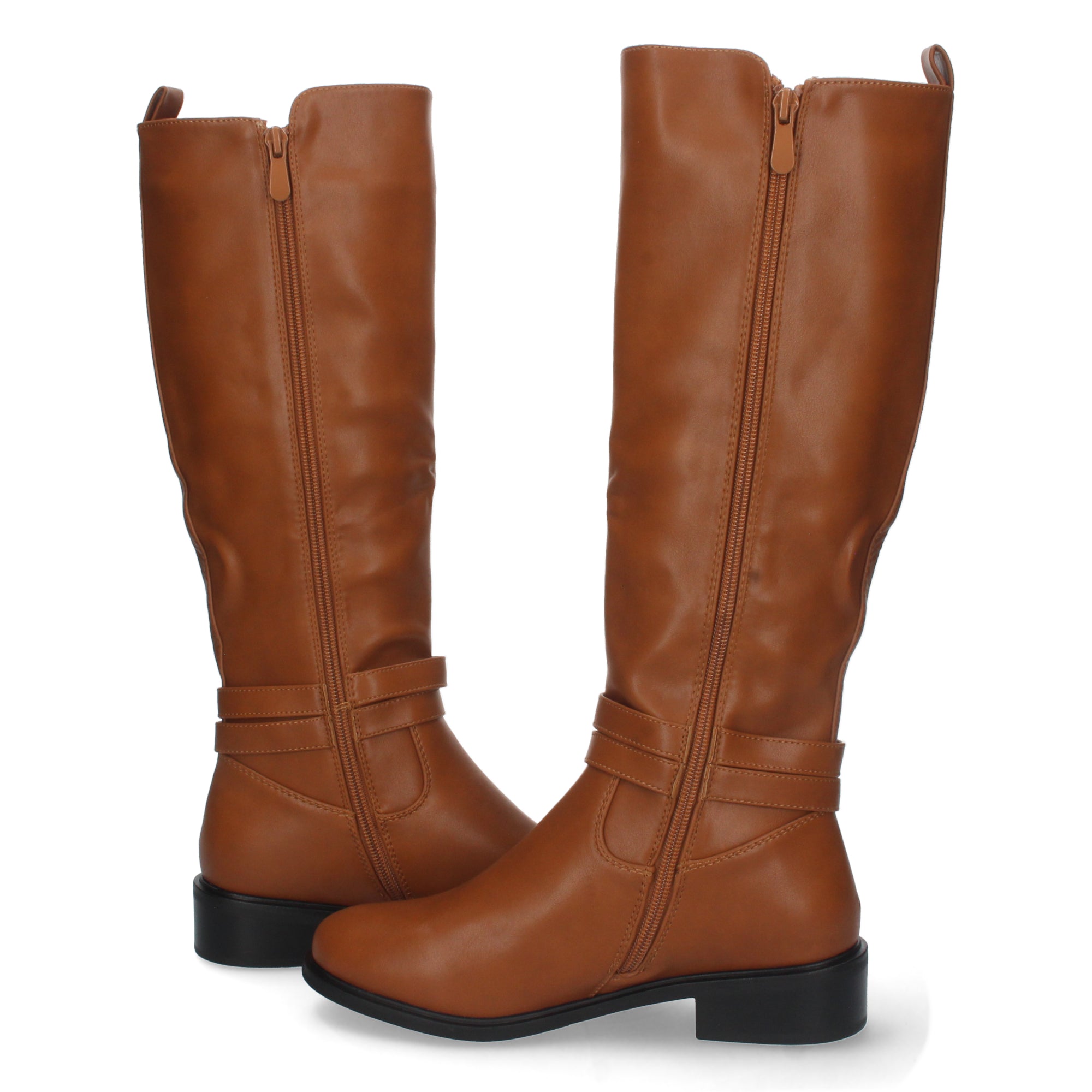 Bota de Tacón Bajo para Mujer Cómoda con Hebilla y Cremallera