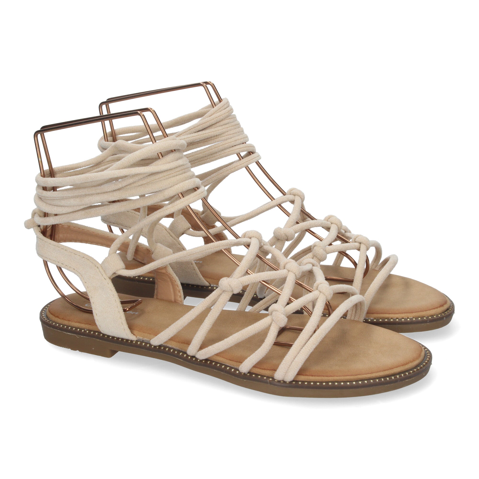 Sandalias Planas de Mujer, Cómodas con Diseño Trenzado y Cordones Ajustables al Tobillo