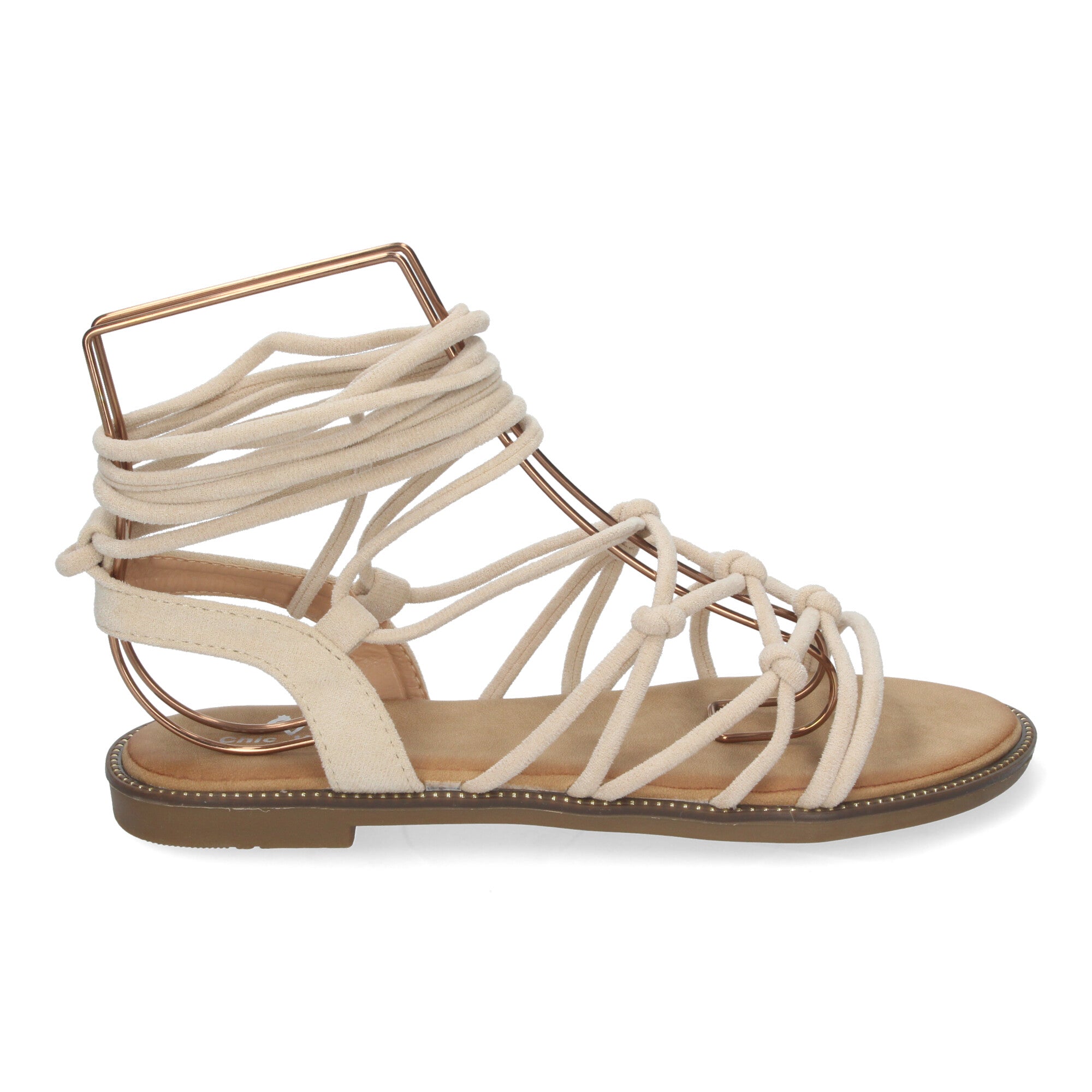 Sandalias Planas de Mujer, Cómodas con Diseño Trenzado y Cordones Ajustables al Tobillo