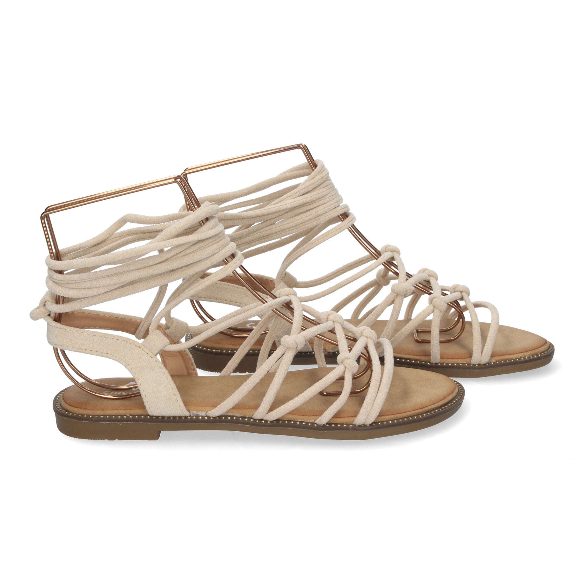 Sandalias Planas de Mujer, Cómodas con Diseño Trenzado y Cordones Ajustables al Tobillo
