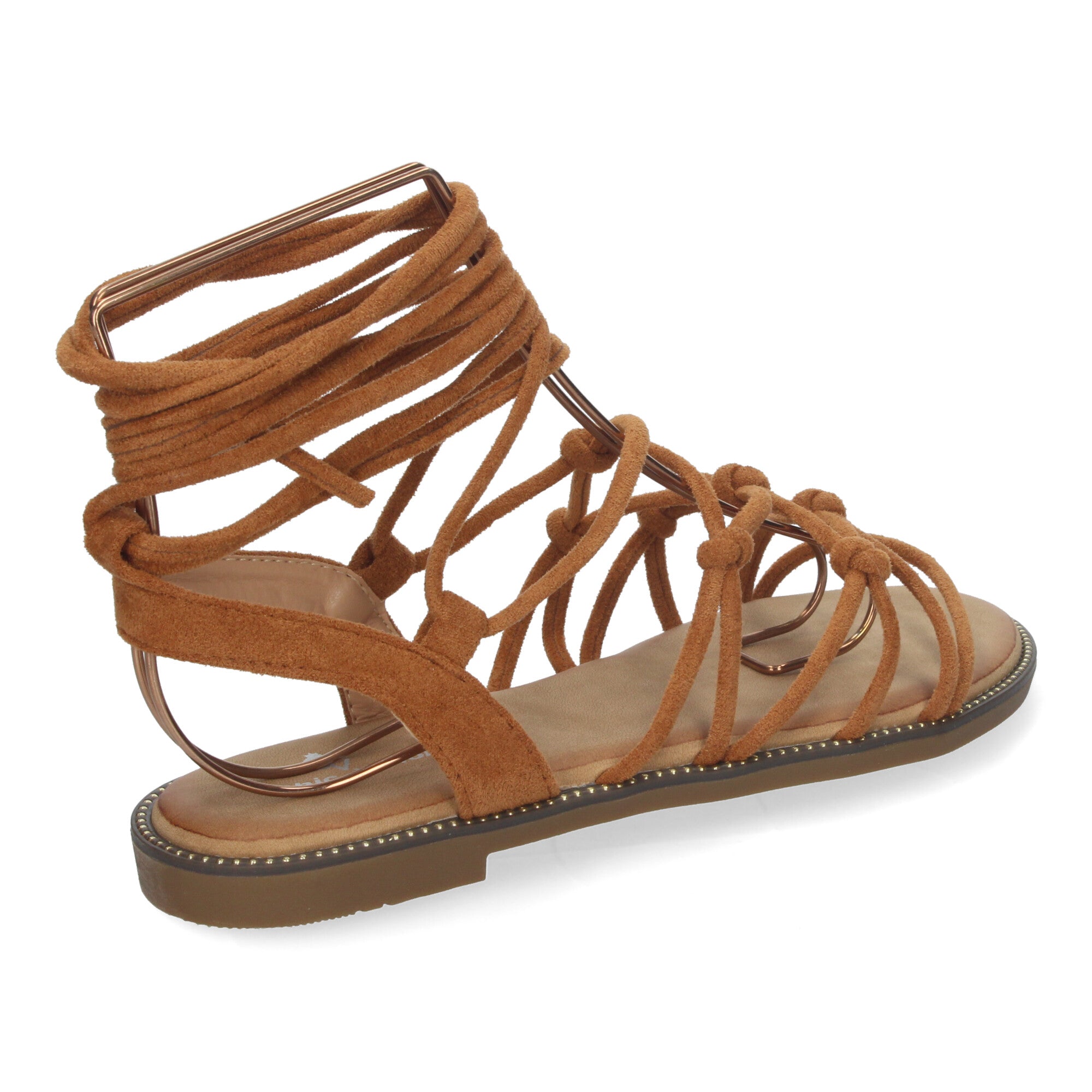 Sandalias Planas de Mujer, Cómodas con Diseño Trenzado y Cordones Ajustables al Tobillo