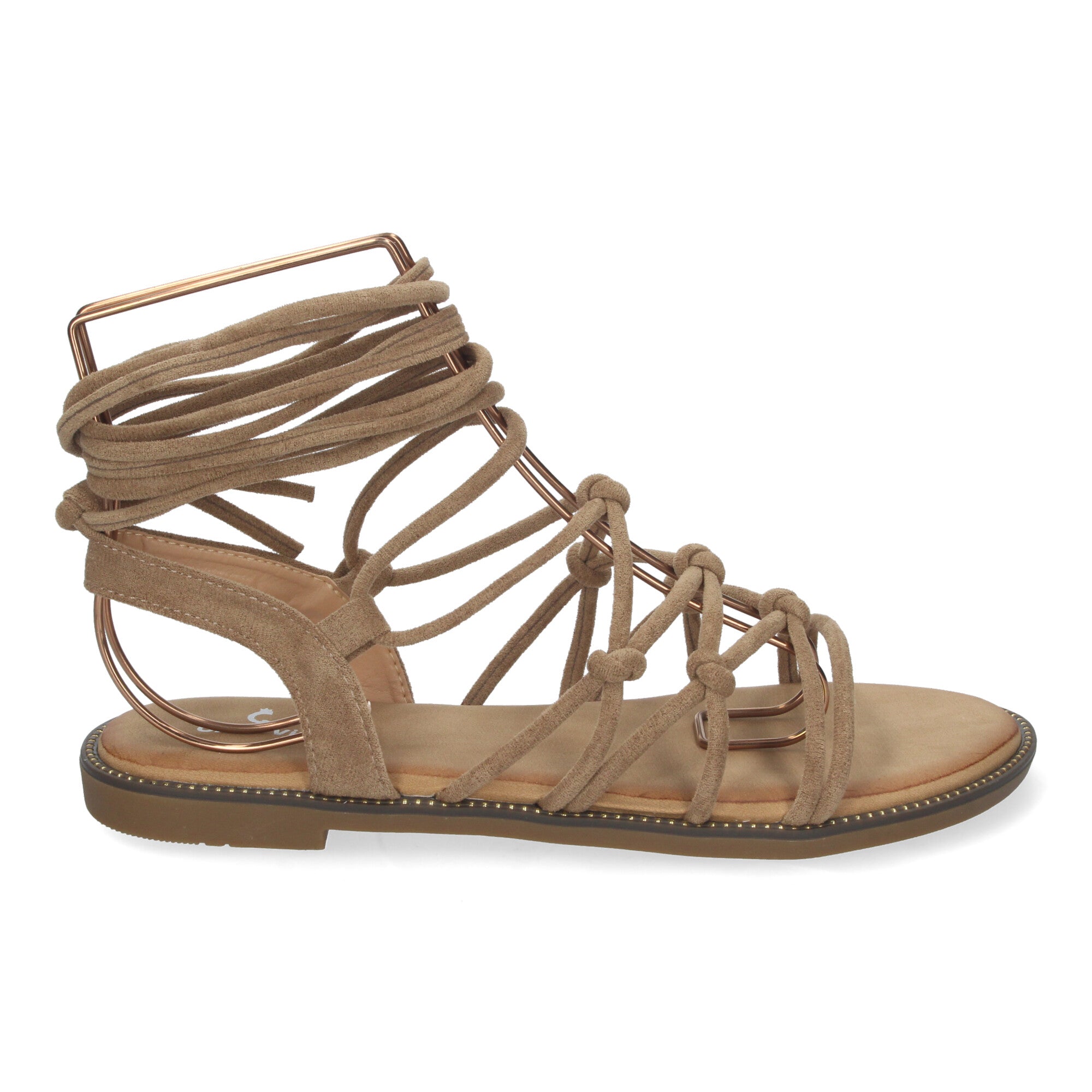 Sandalias Planas de Mujer, Cómodas con Diseño Trenzado y Cordones Ajustables al Tobillo