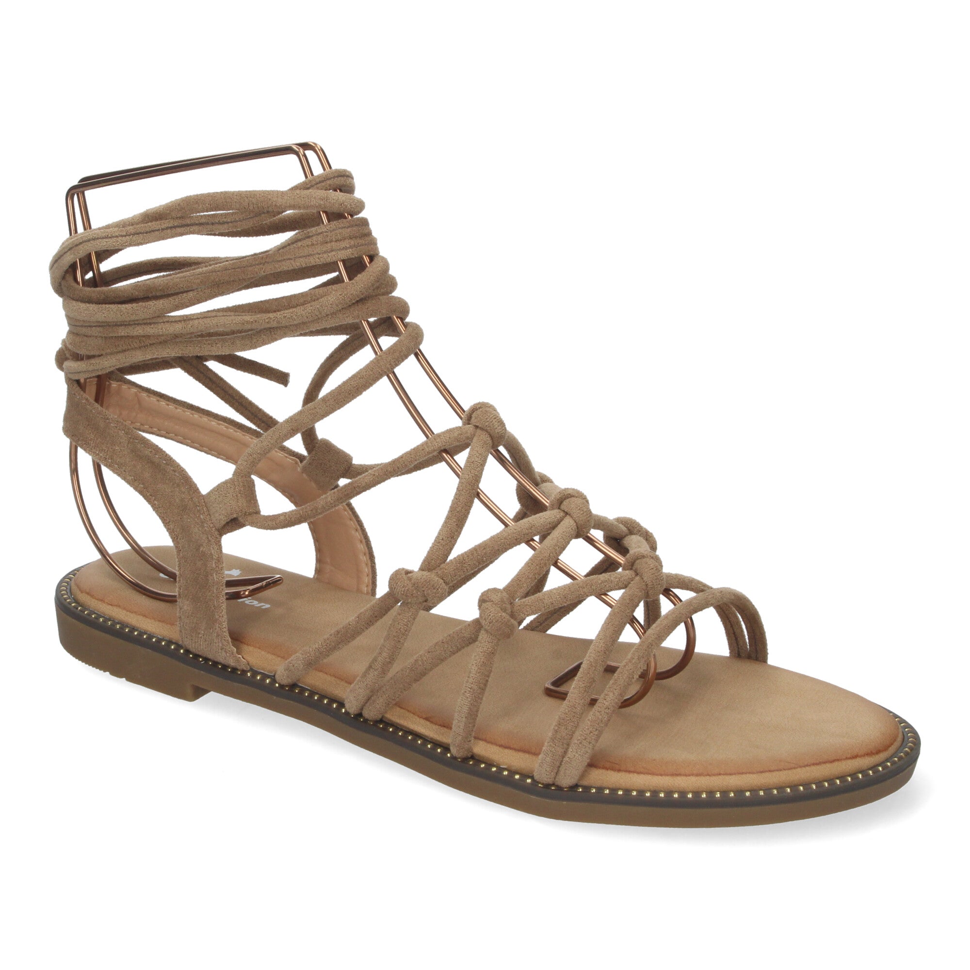 Sandalias Planas de Mujer, Cómodas con Diseño Trenzado y Cordones Ajustables al Tobillo