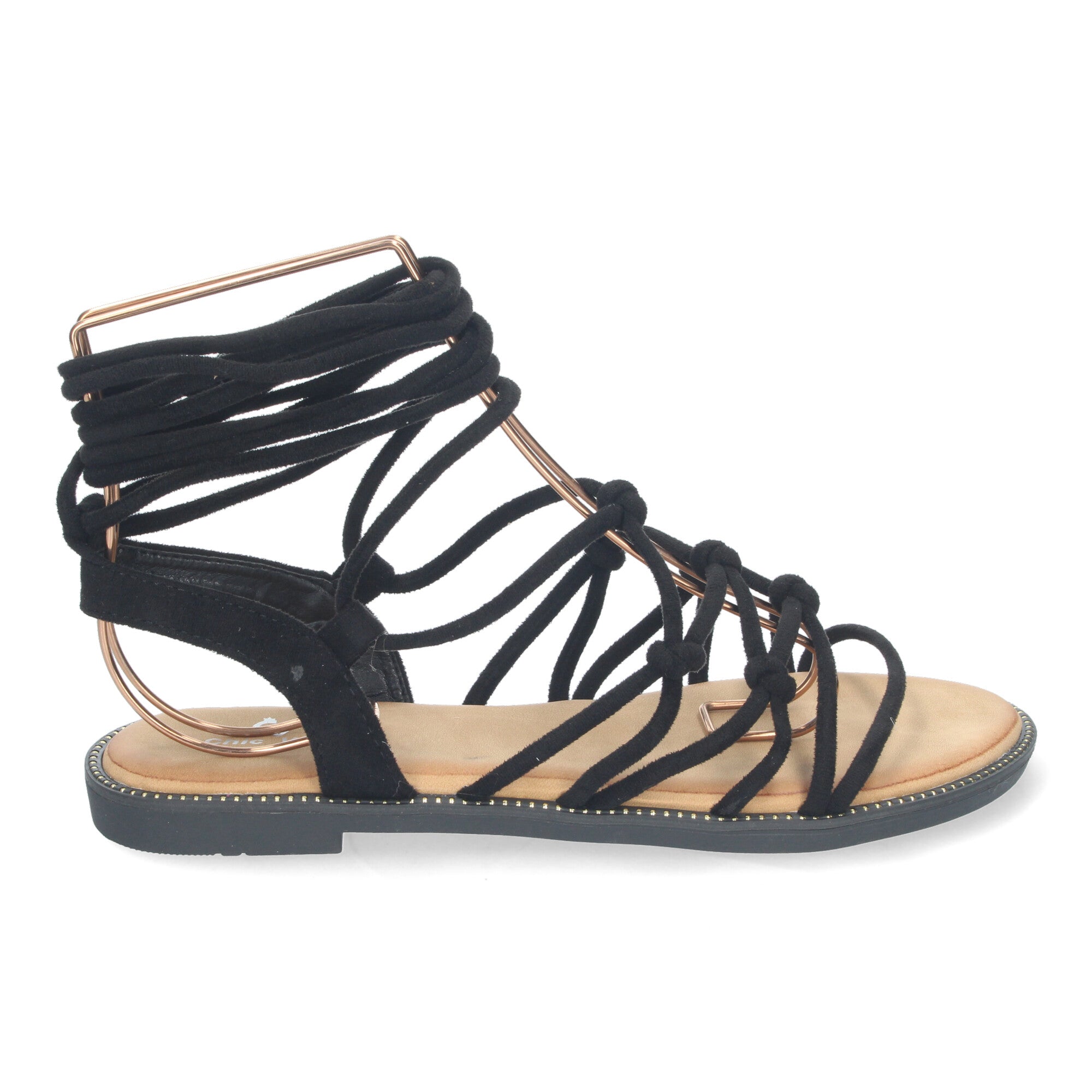Sandalias Planas de Mujer, Cómodas con Diseño Trenzado y Cordones Ajustables al Tobillo