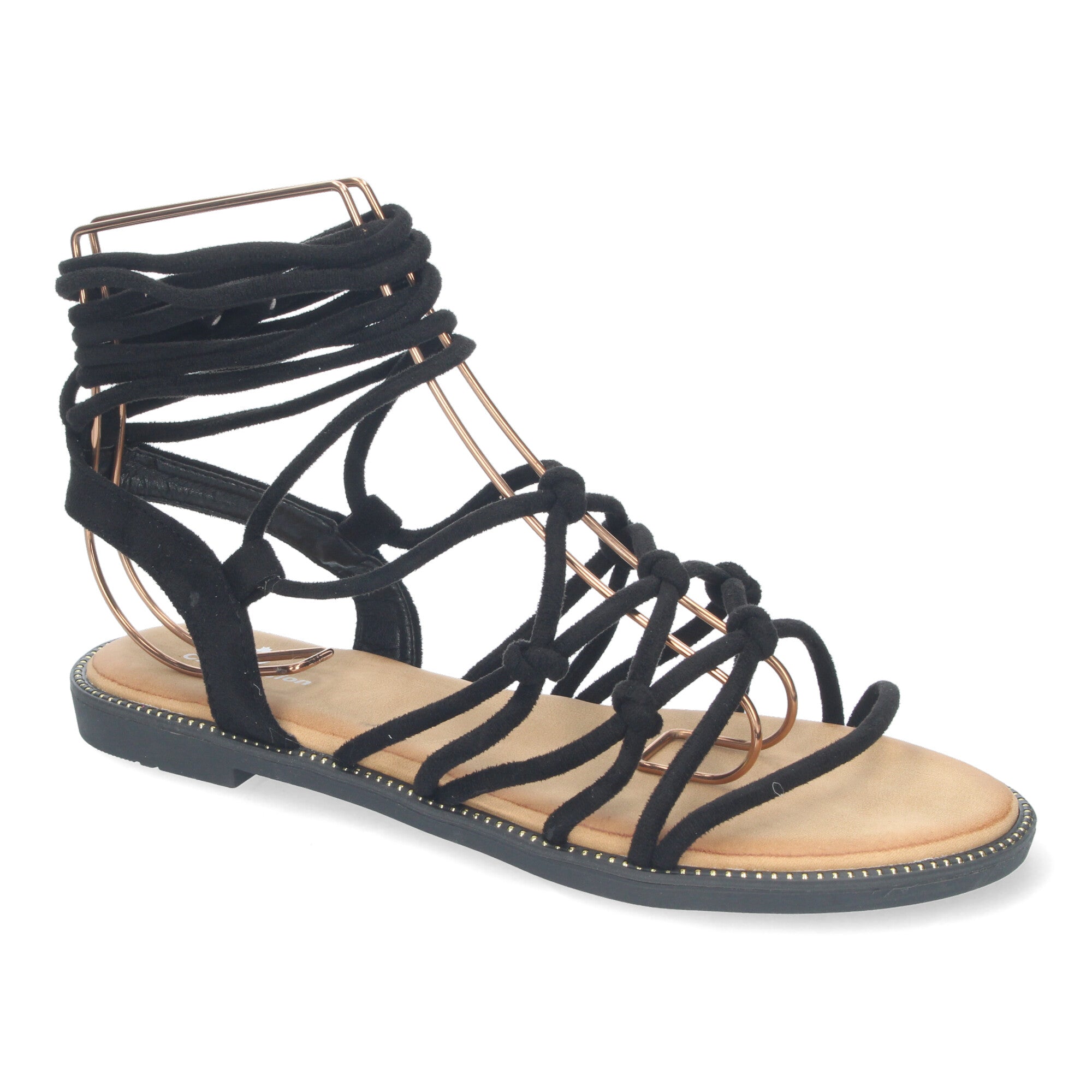 Sandalias Planas de Mujer, Cómodas con Diseño Trenzado y Cordones Ajustables al Tobillo