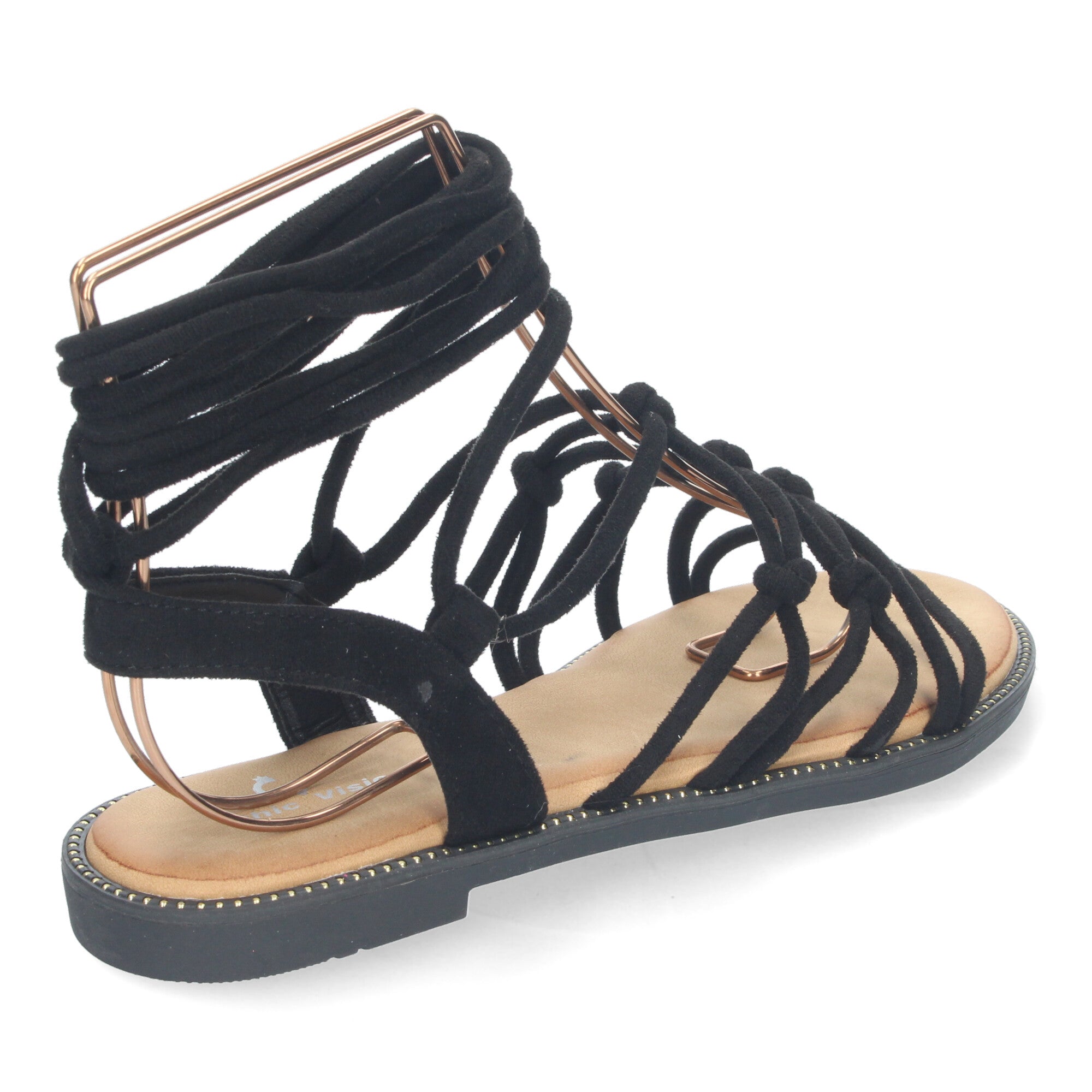 Sandalias Planas de Mujer, Cómodas con Diseño Trenzado y Cordones Ajustables al Tobillo