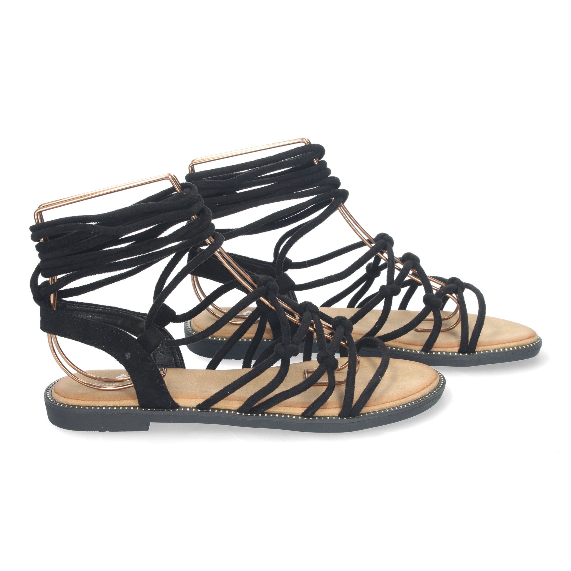 Sandalias Planas de Mujer, Cómodas con Diseño Trenzado y Cordones Ajustables al Tobillo