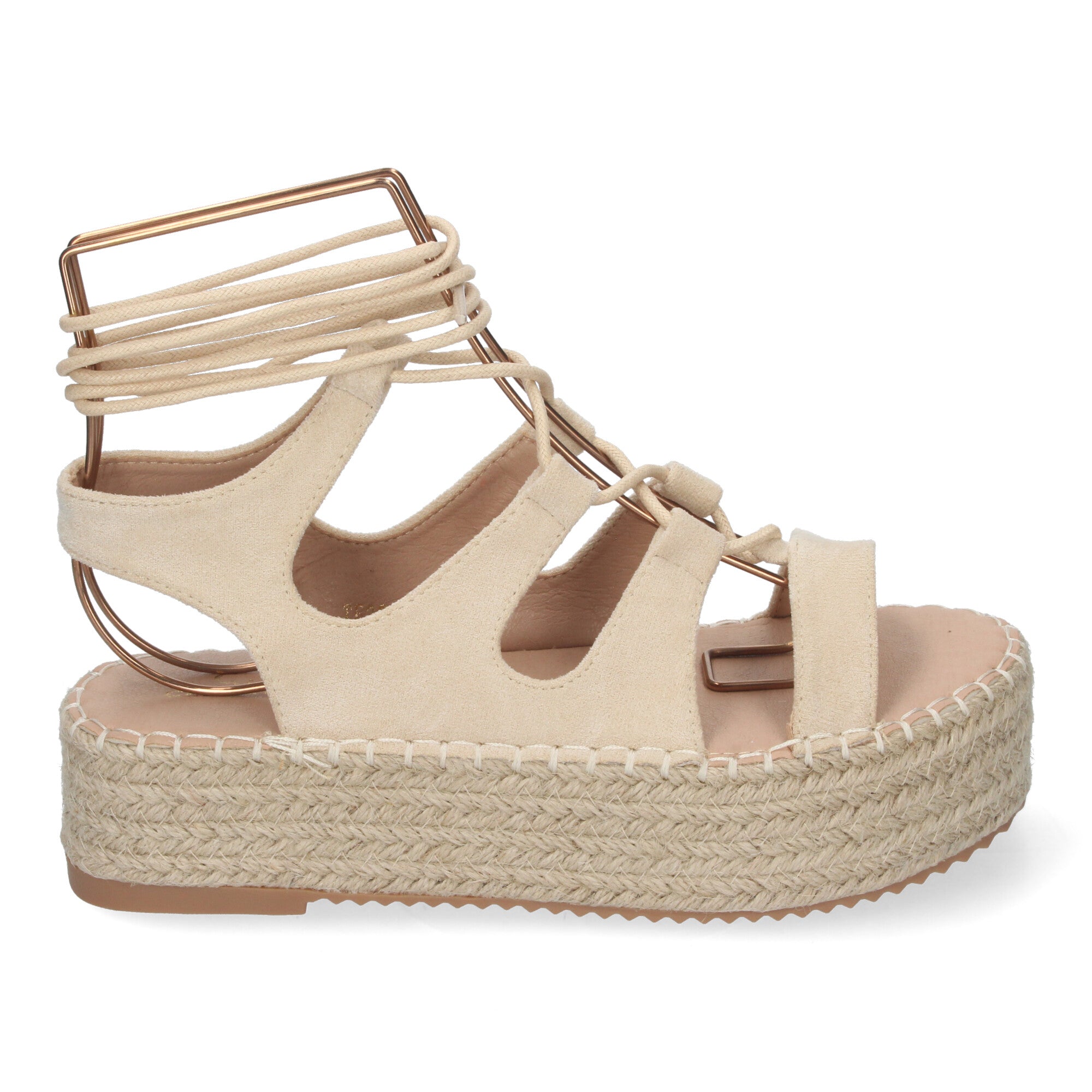 Sandalia de Mujer con Plataforma de Yute, Cómoda y Elegante con Tiras Cruzadas, Cordones y Talón Abierto