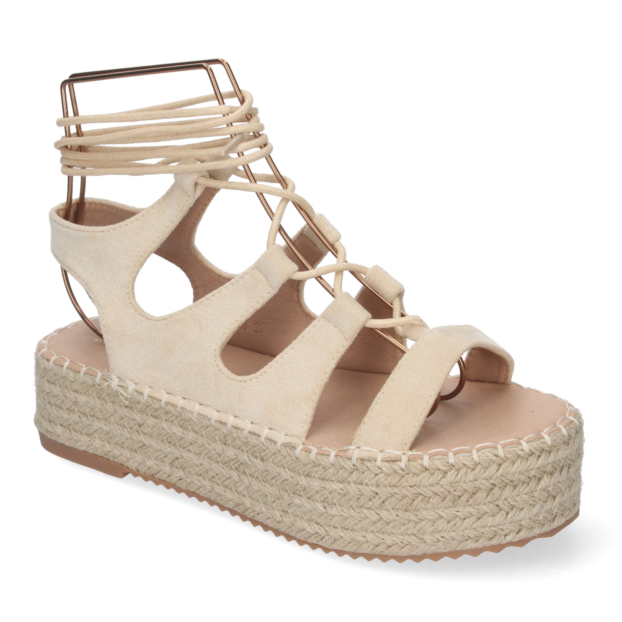Sandalia de Mujer con Plataforma de Yute, Cómoda y Elegante con Tiras Cruzadas, Cordones y Talón Abierto