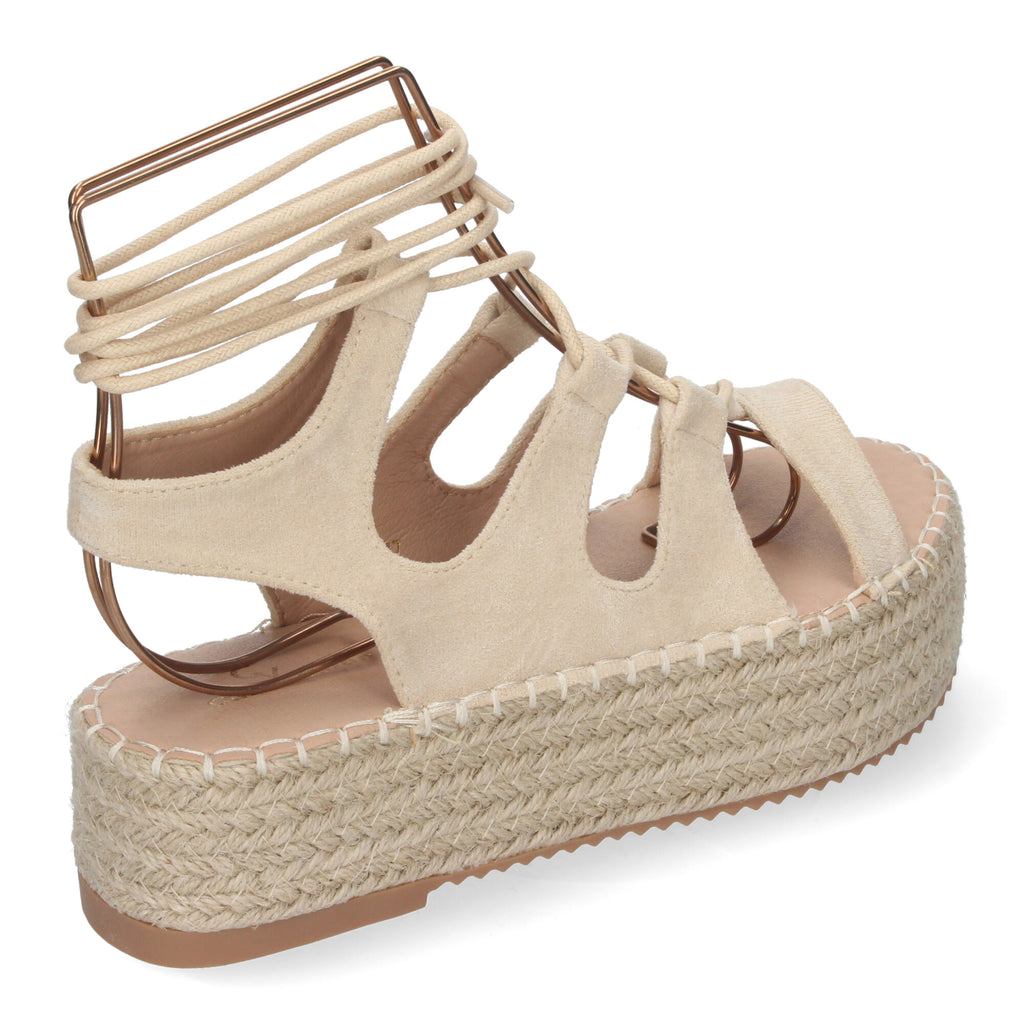 Sandalia de Mujer con Plataforma de Yute, Cómoda y Elegante con Tiras Cruzadas, Cordones y Talón Abierto