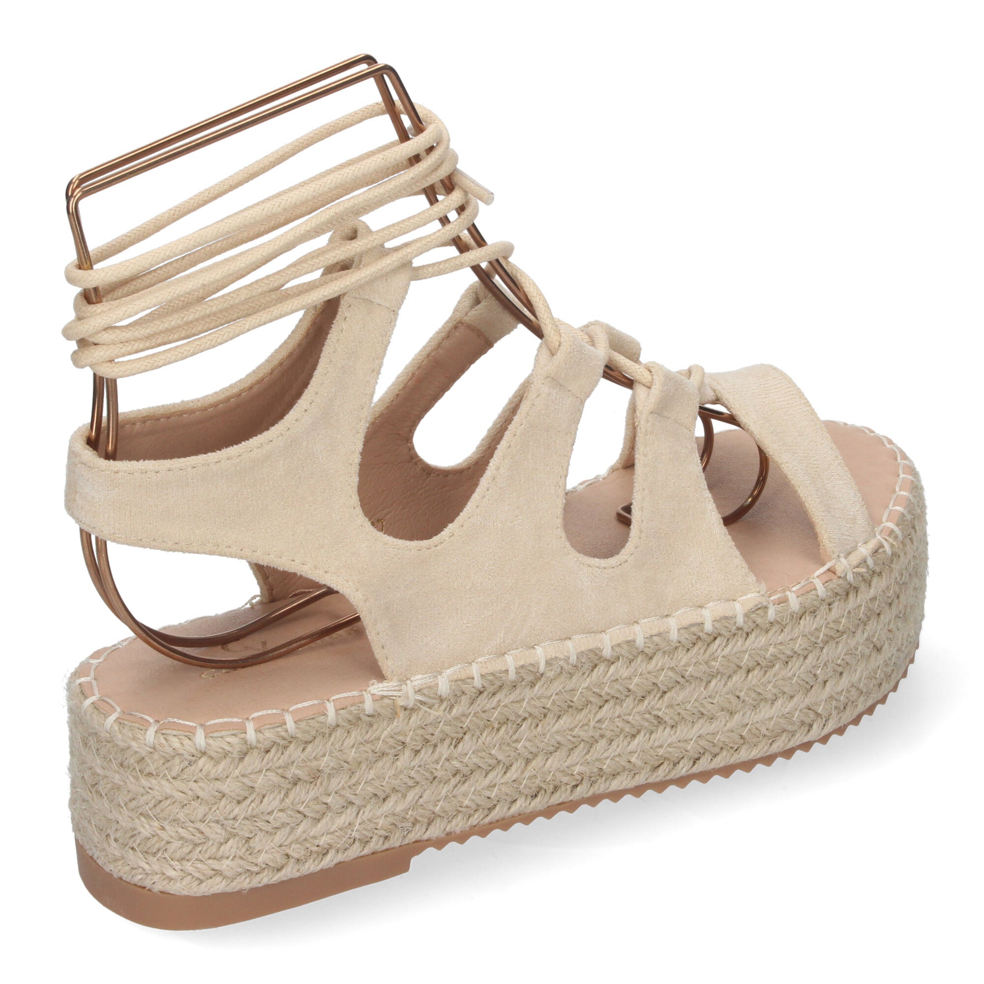 Sandalia de Mujer con Plataforma de Yute, Cómoda y Elegante con Tiras Cruzadas, Cordones y Talón Abierto