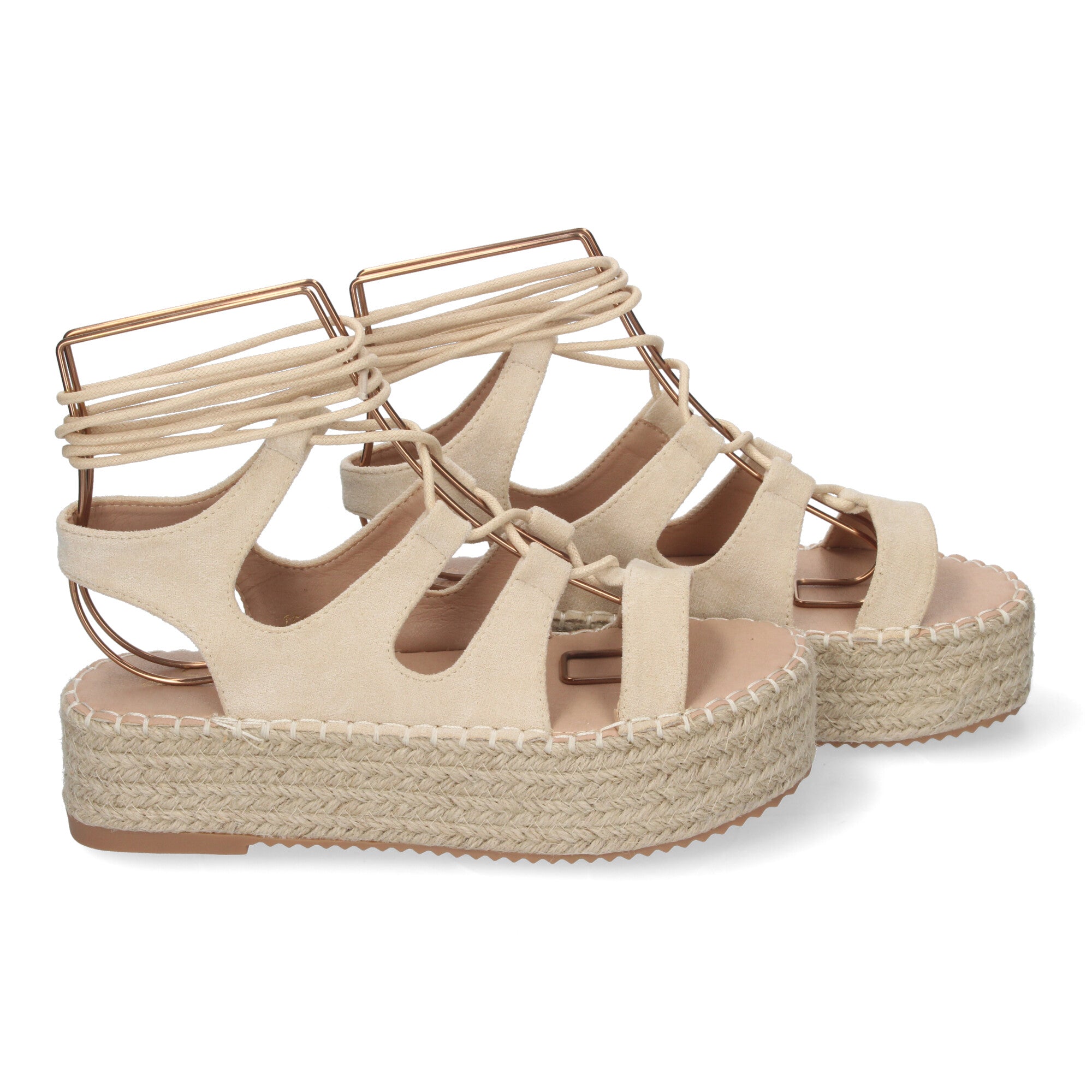 Sandalia de Mujer con Plataforma de Yute, Cómoda y Elegante con Tiras Cruzadas, Cordones y Talón Abierto
