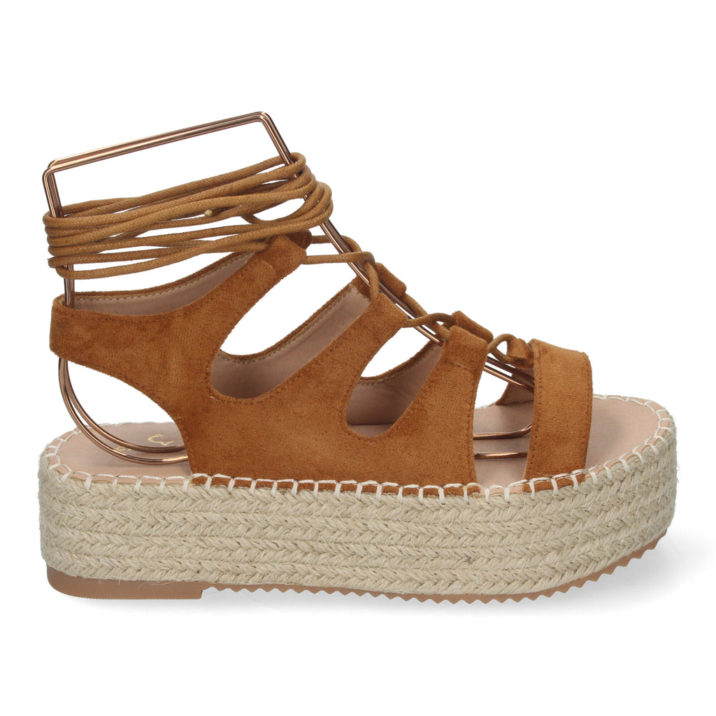 Sandalia de Mujer con Plataforma de Yute, Cómoda y Elegante con Tiras Cruzadas, Cordones y Talón Abierto
