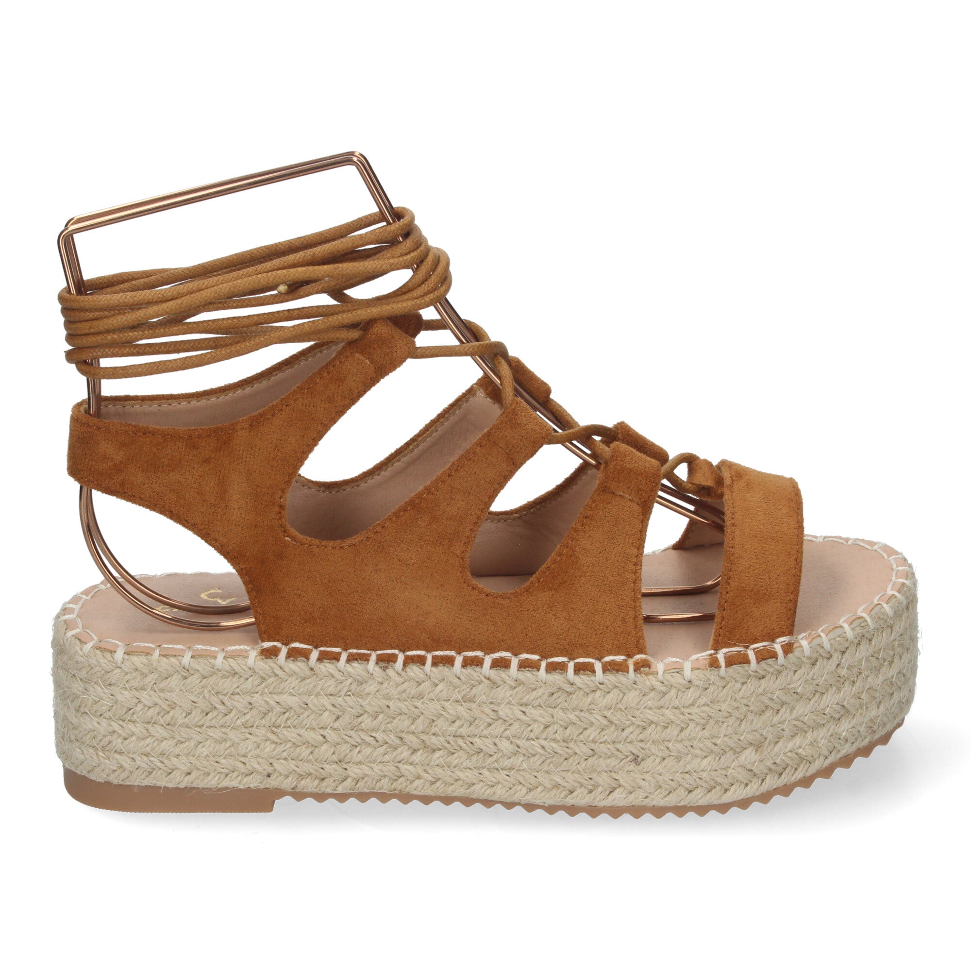 Sandalia de Mujer con Plataforma de Yute, Cómoda y Elegante con Tiras Cruzadas, Cordones y Talón Abierto