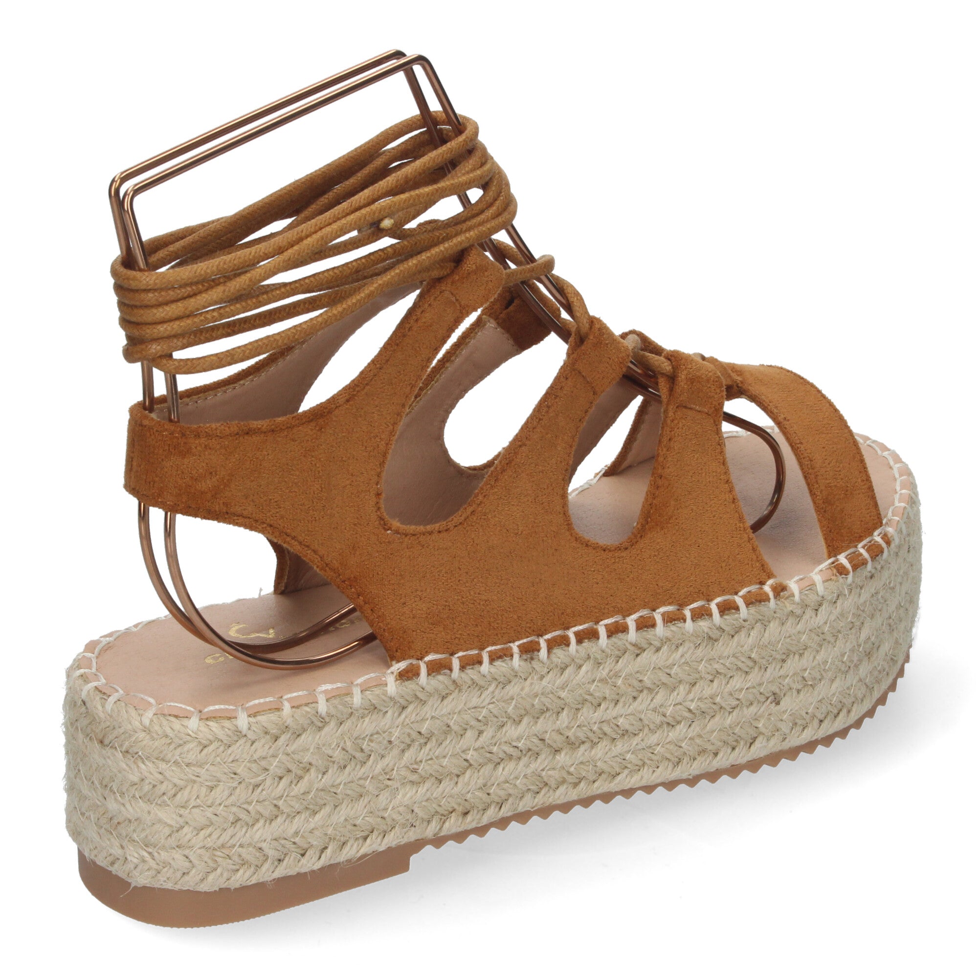 Sandalia de Mujer con Plataforma de Yute, Cómoda y Elegante con Tiras Cruzadas, Cordones y Talón Abierto