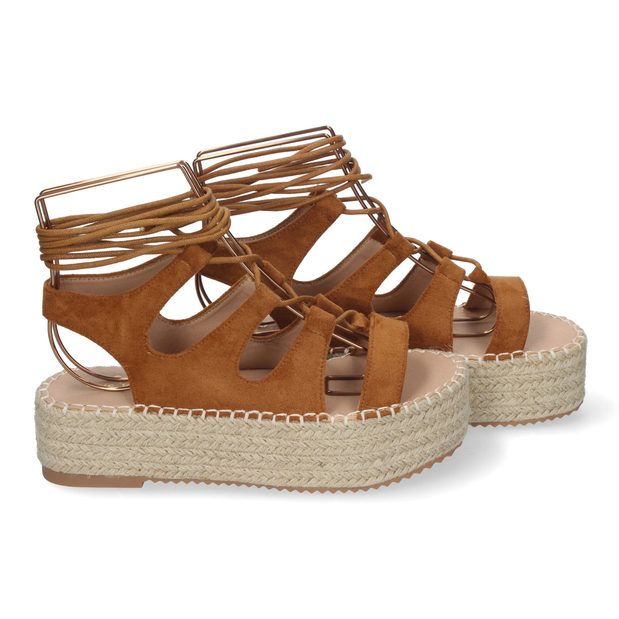 Sandalia de Mujer con Plataforma de Yute, Cómoda y Elegante con Tiras Cruzadas, Cordones y Talón Abierto