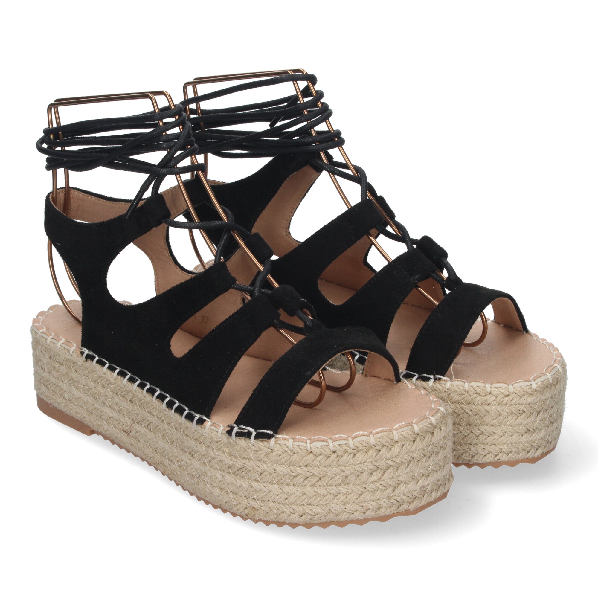Sandalia de Mujer con Plataforma de Yute, Cómoda y Elegante con Tiras Cruzadas, Cordones y Talón Abierto