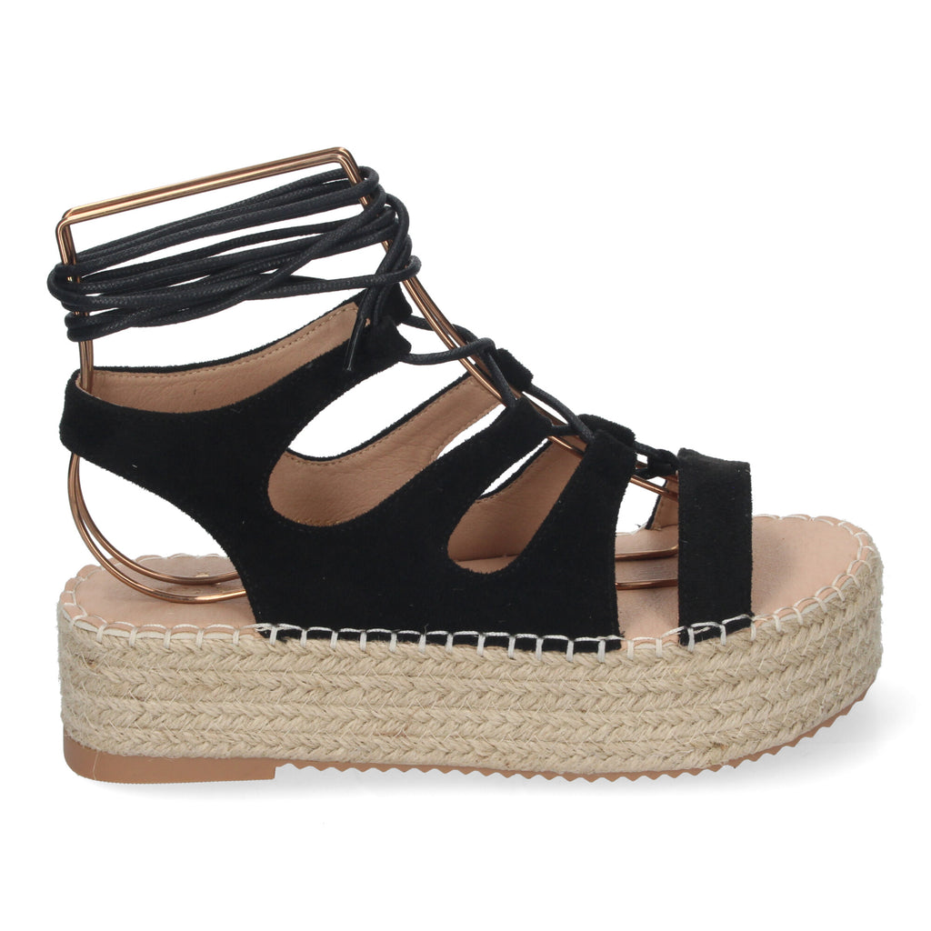 Sandalia de Mujer con Plataforma de Yute, Cómoda y Elegante con Tiras Cruzadas, Cordones y Talón Abierto