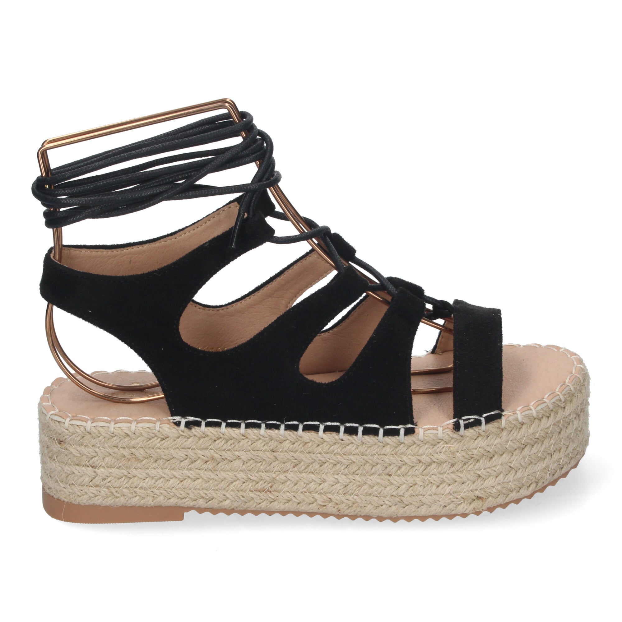 Sandalia de Mujer con Plataforma de Yute, Cómoda y Elegante con Tiras Cruzadas, Cordones y Talón Abierto