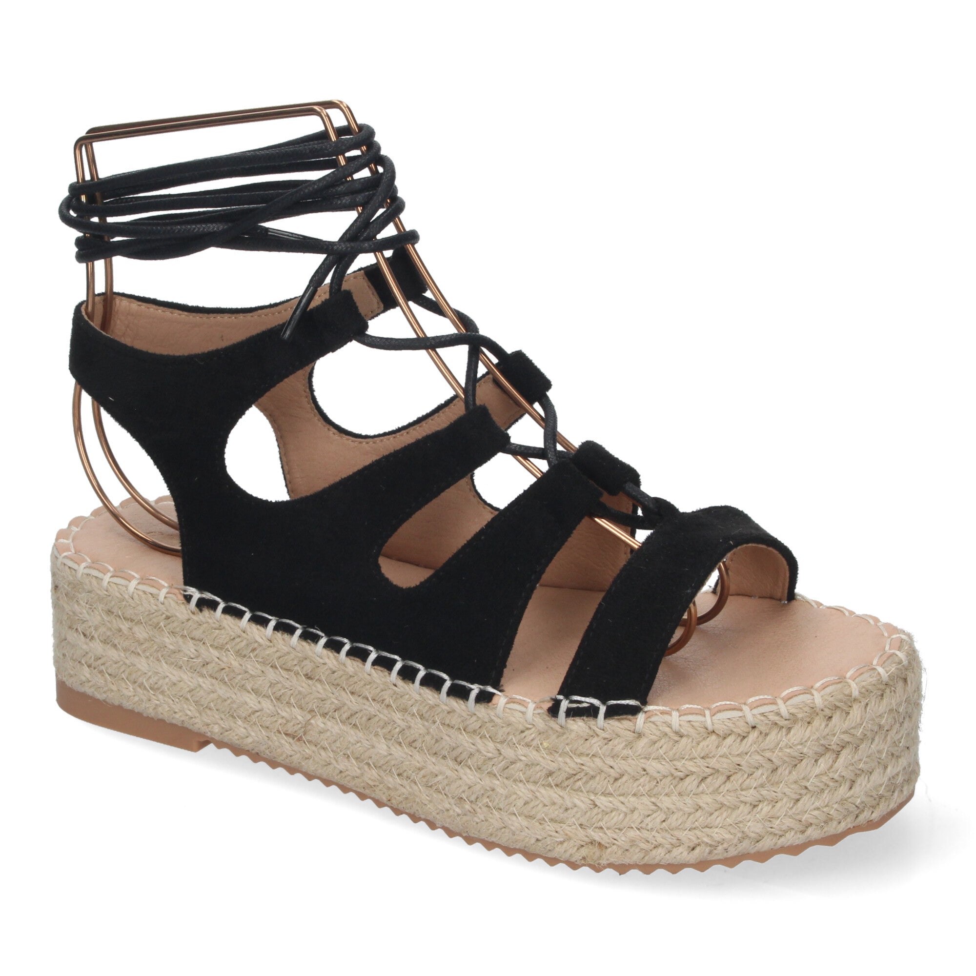 Sandalia de Mujer con Plataforma de Yute, Cómoda y Elegante con Tiras Cruzadas, Cordones y Talón Abierto