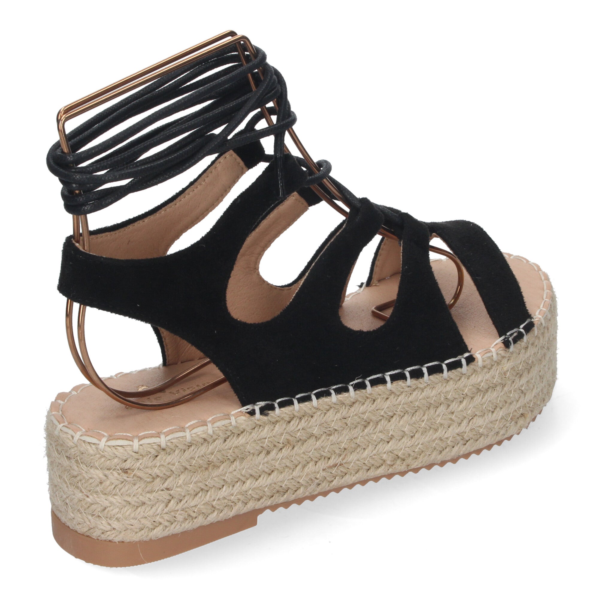 Sandalia de Mujer con Plataforma de Yute, Cómoda y Elegante con Tiras Cruzadas, Cordones y Talón Abierto