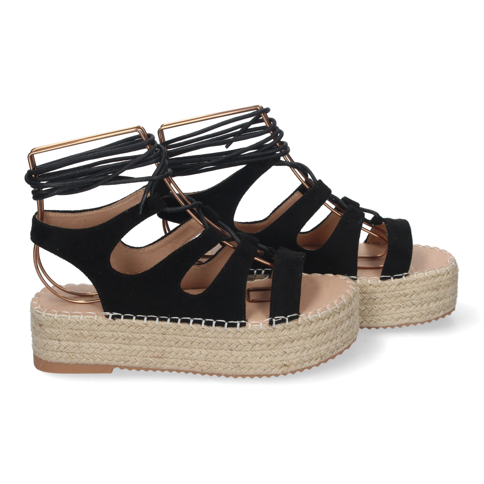 Sandalia de Mujer con Plataforma de Yute, Cómoda y Elegante con Tiras Cruzadas, Cordones y Talón Abierto