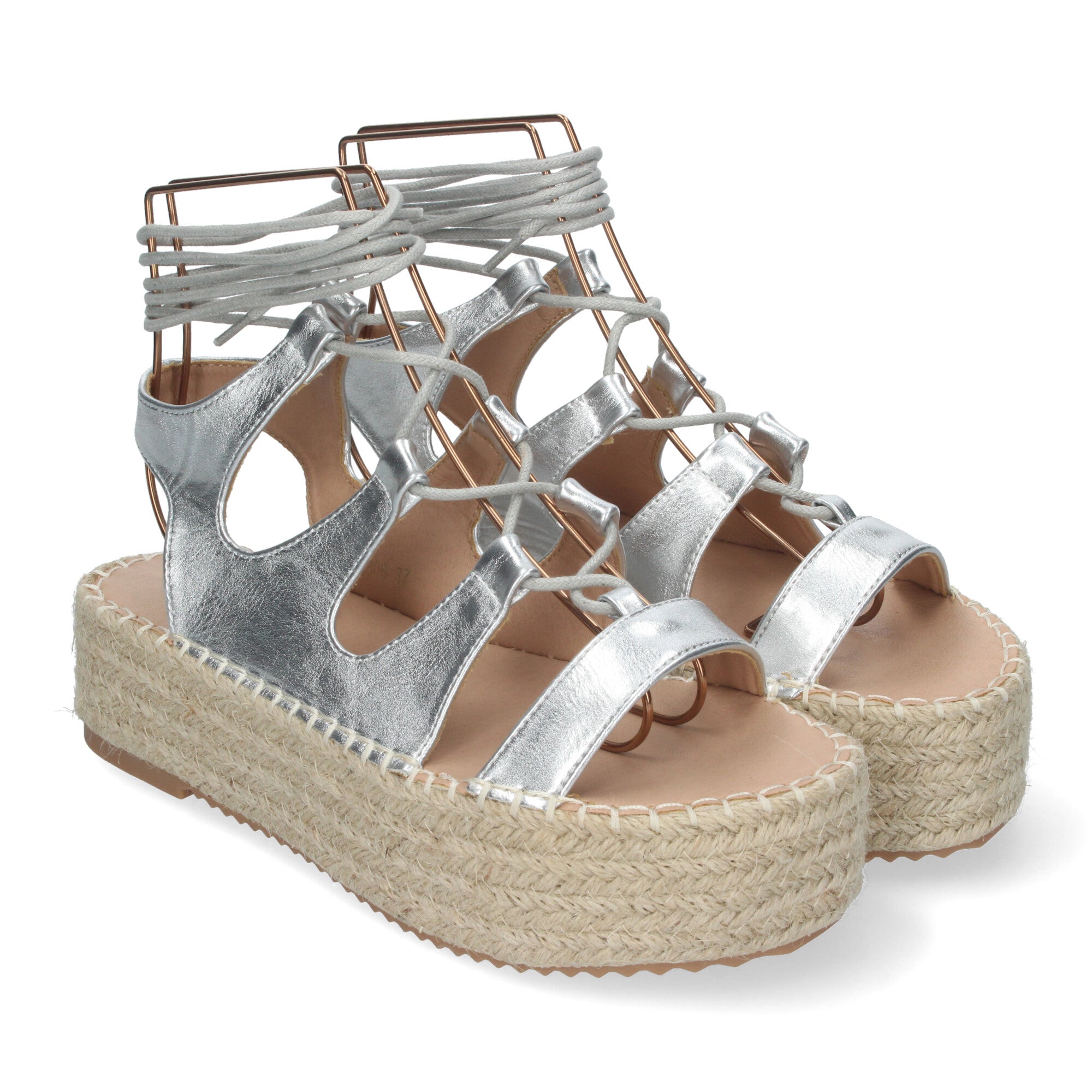 Sandalia de Mujer con Plataforma de Yute, Cómoda y Elegante con Tiras Cruzadas, Cordones y Talón Abierto