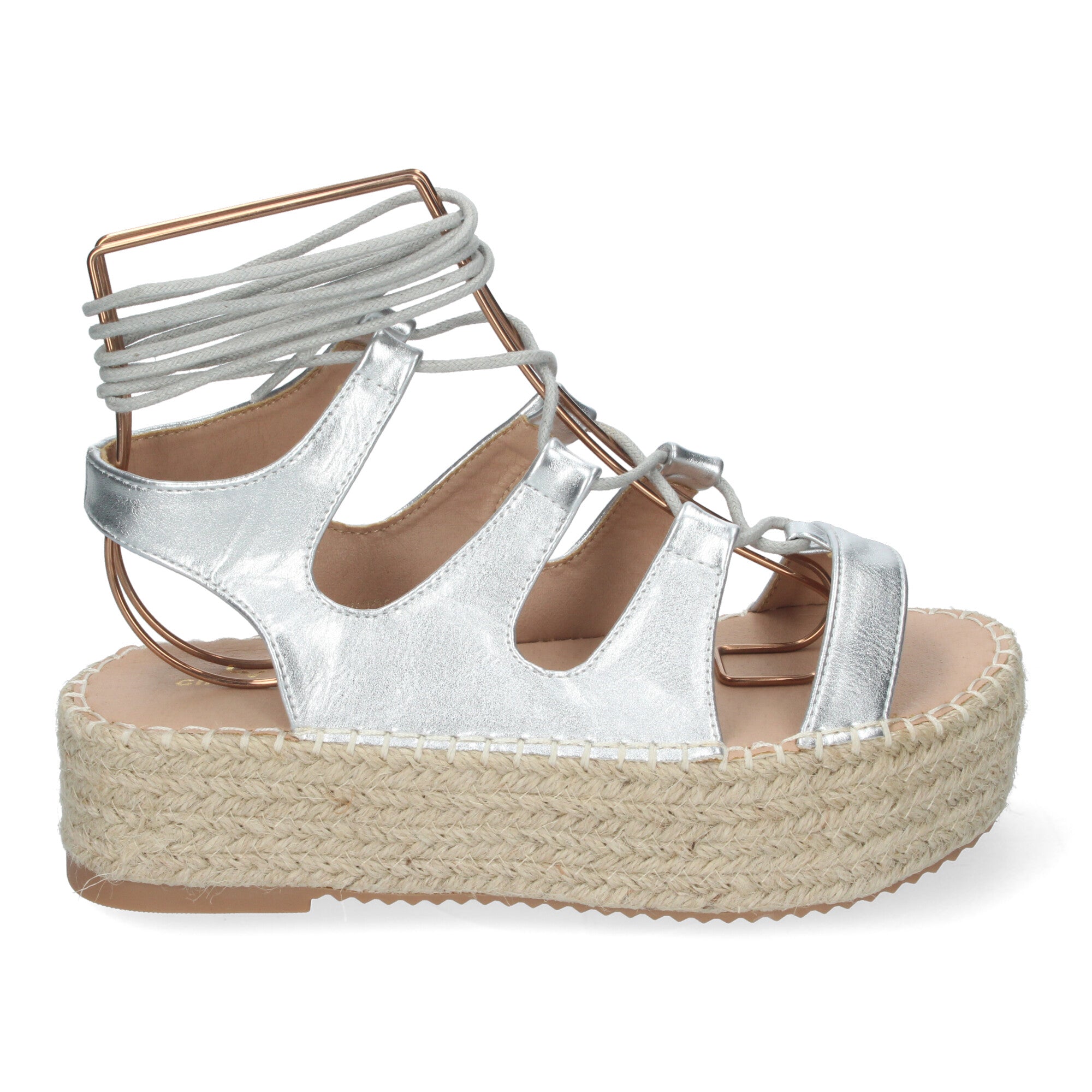 Sandalia de Mujer con Plataforma de Yute, Cómoda y Elegante con Tiras Cruzadas, Cordones y Talón Abierto