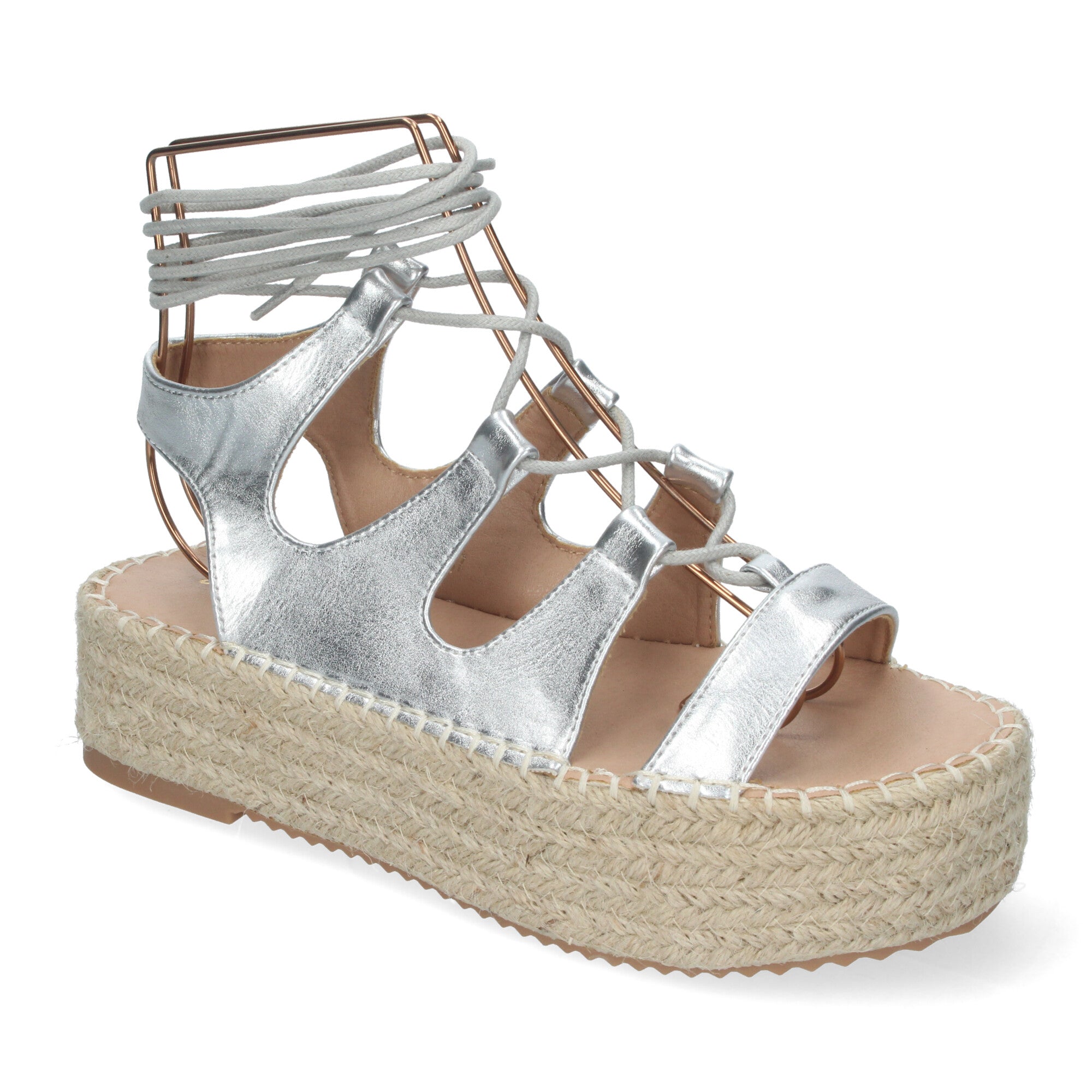 Sandalia de Mujer con Plataforma de Yute, Cómoda y Elegante con Tiras Cruzadas, Cordones y Talón Abierto