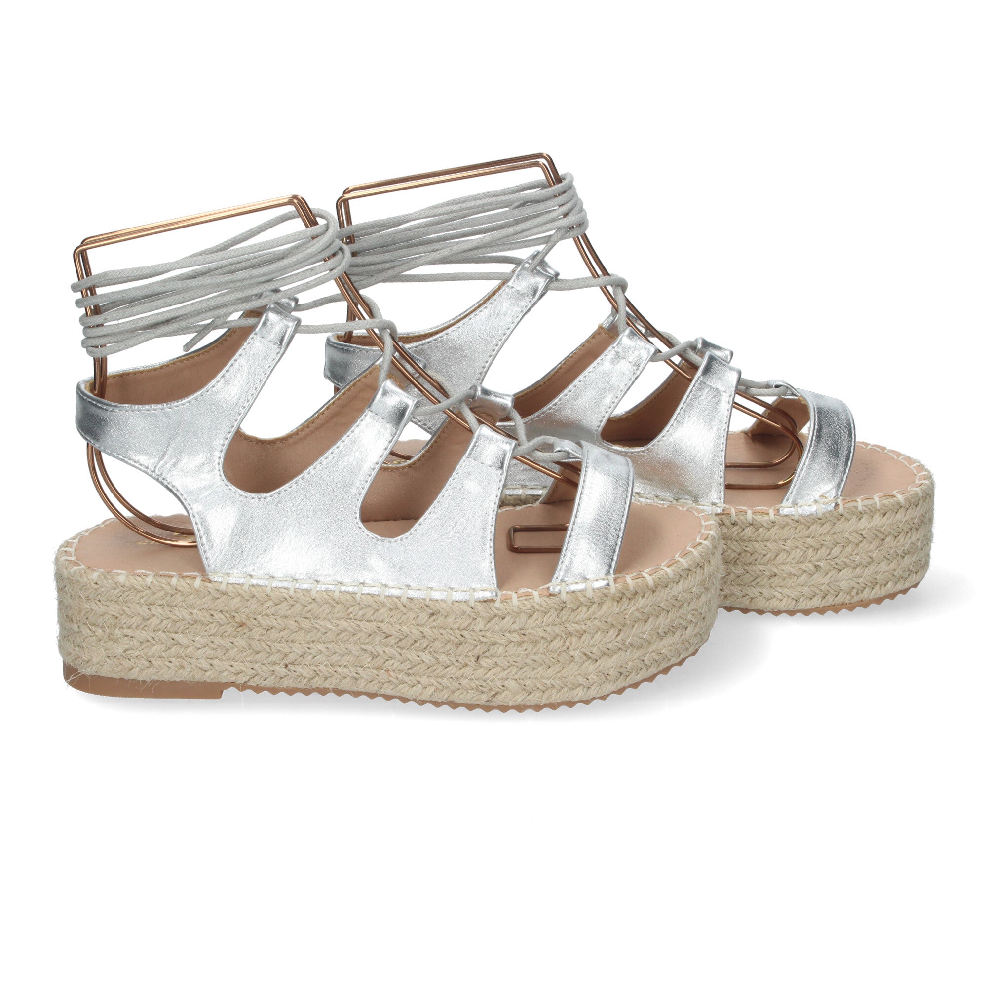 Sandalia de Mujer con Plataforma de Yute, Cómoda y Elegante con Tiras Cruzadas, Cordones y Talón Abierto