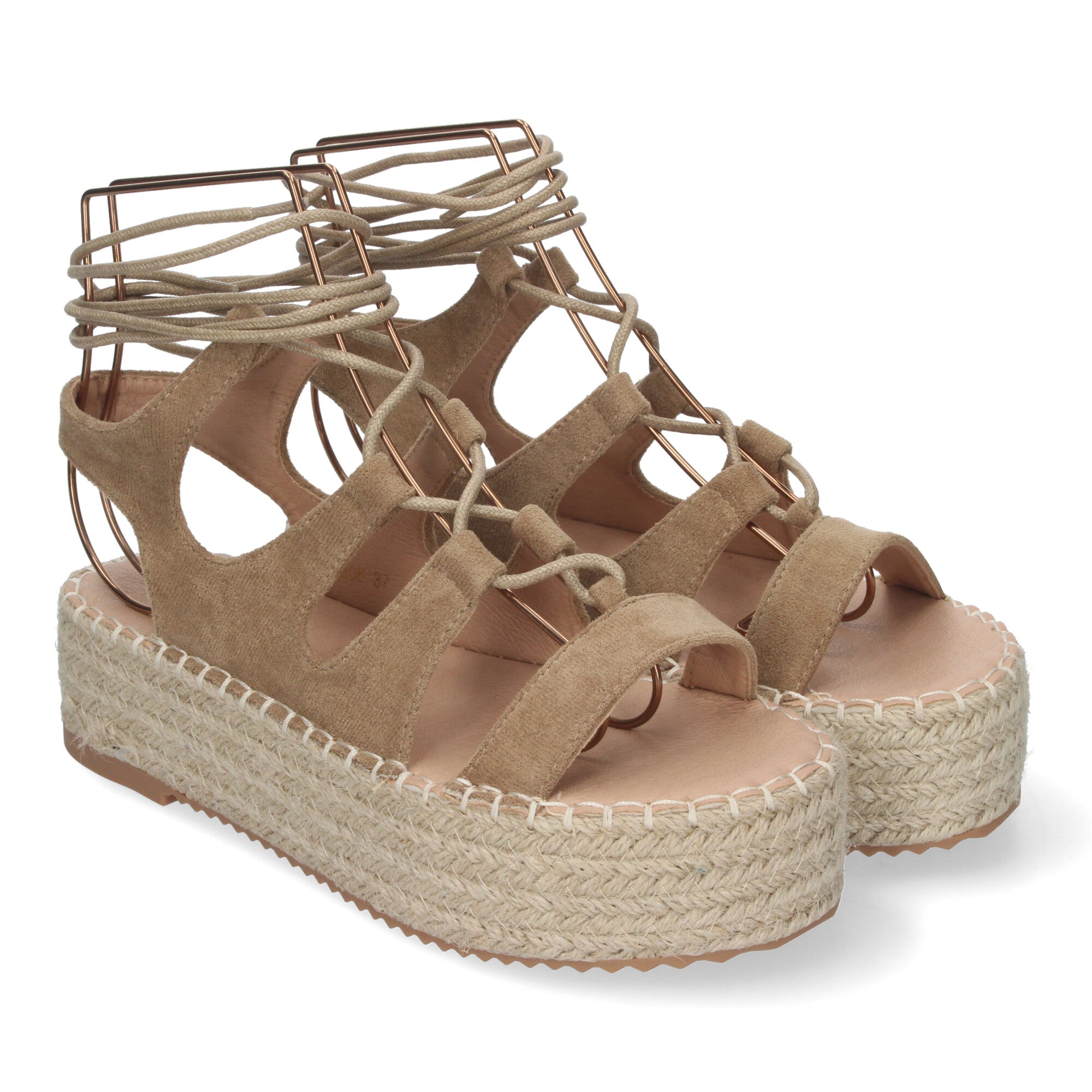 Sandalia de Mujer con Plataforma de Yute, Cómoda y Elegante con Tiras Cruzadas, Cordones y Talón Abierto