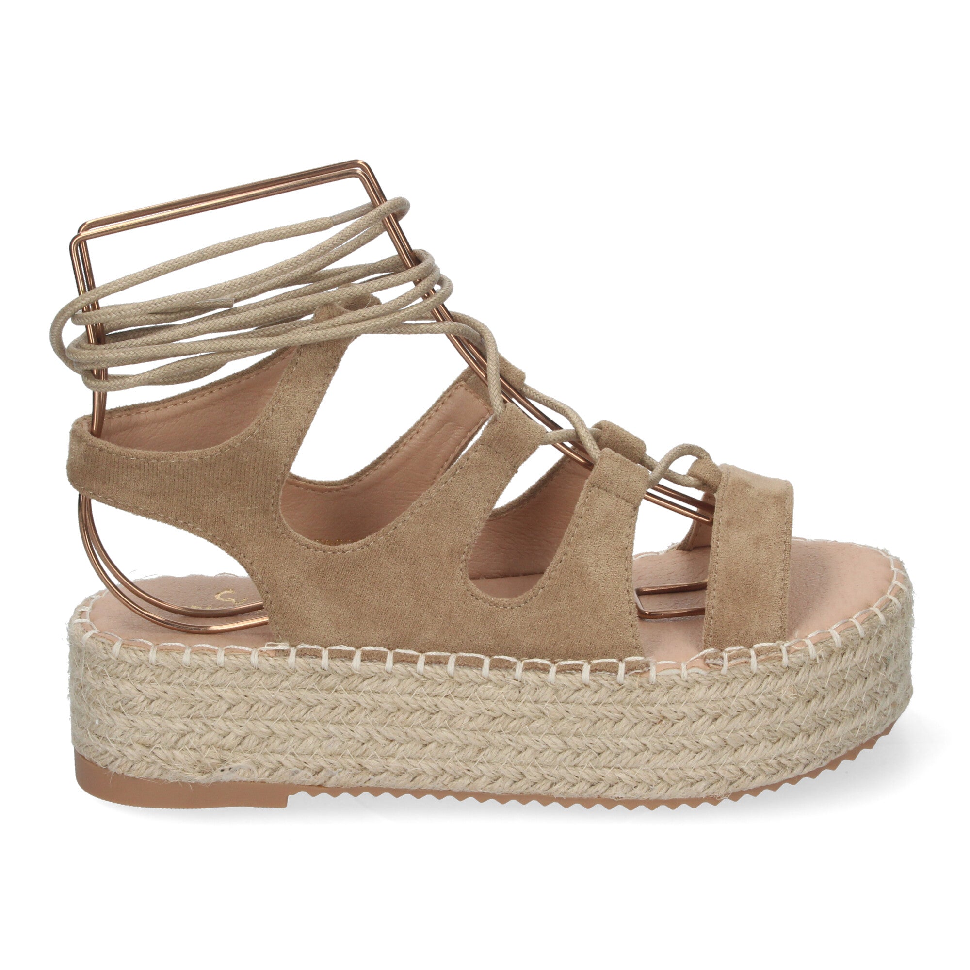 Sandalia de Mujer con Plataforma de Yute, Cómoda y Elegante con Tiras Cruzadas, Cordones y Talón Abierto