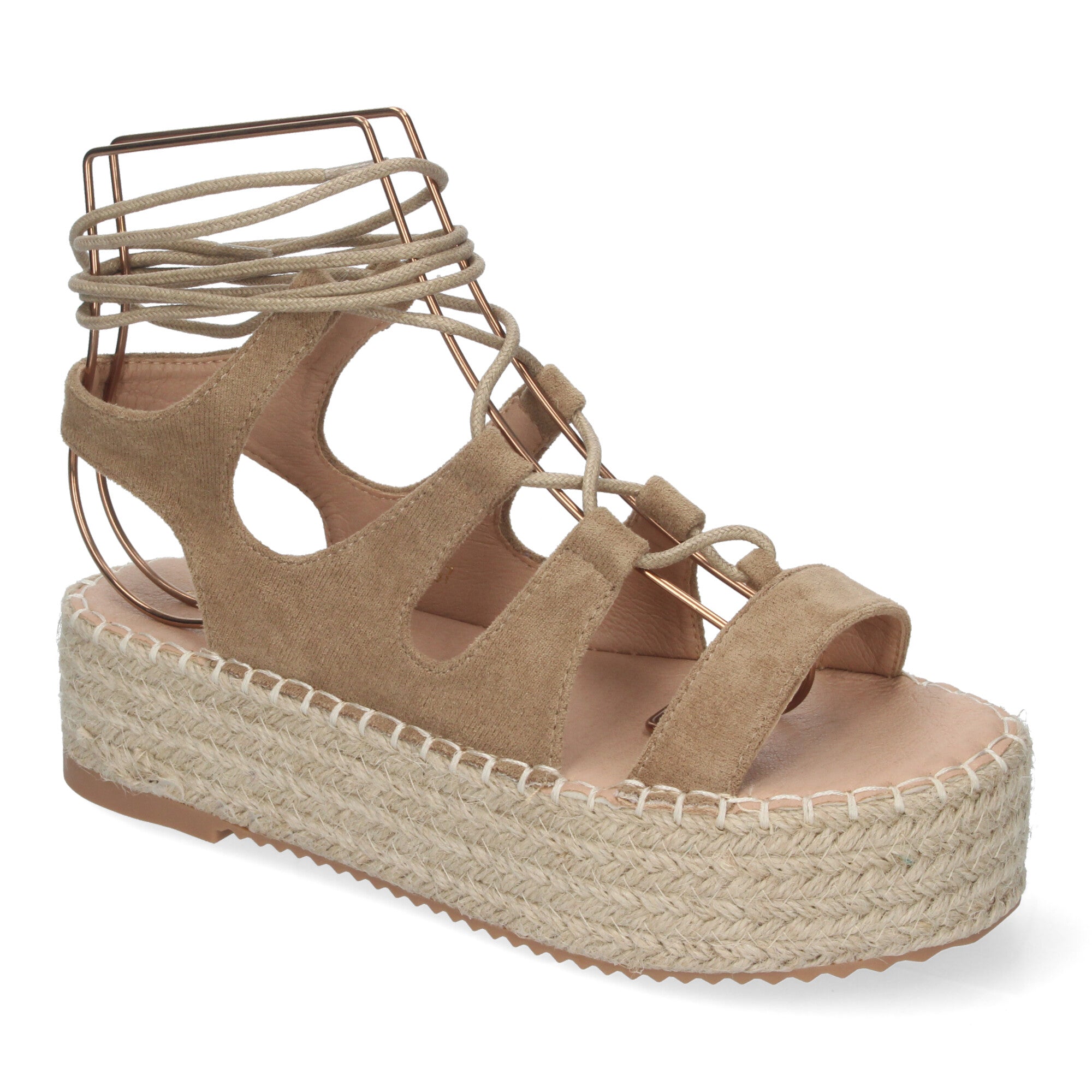 Sandalia de Mujer con Plataforma de Yute, Cómoda y Elegante con Tiras Cruzadas, Cordones y Talón Abierto