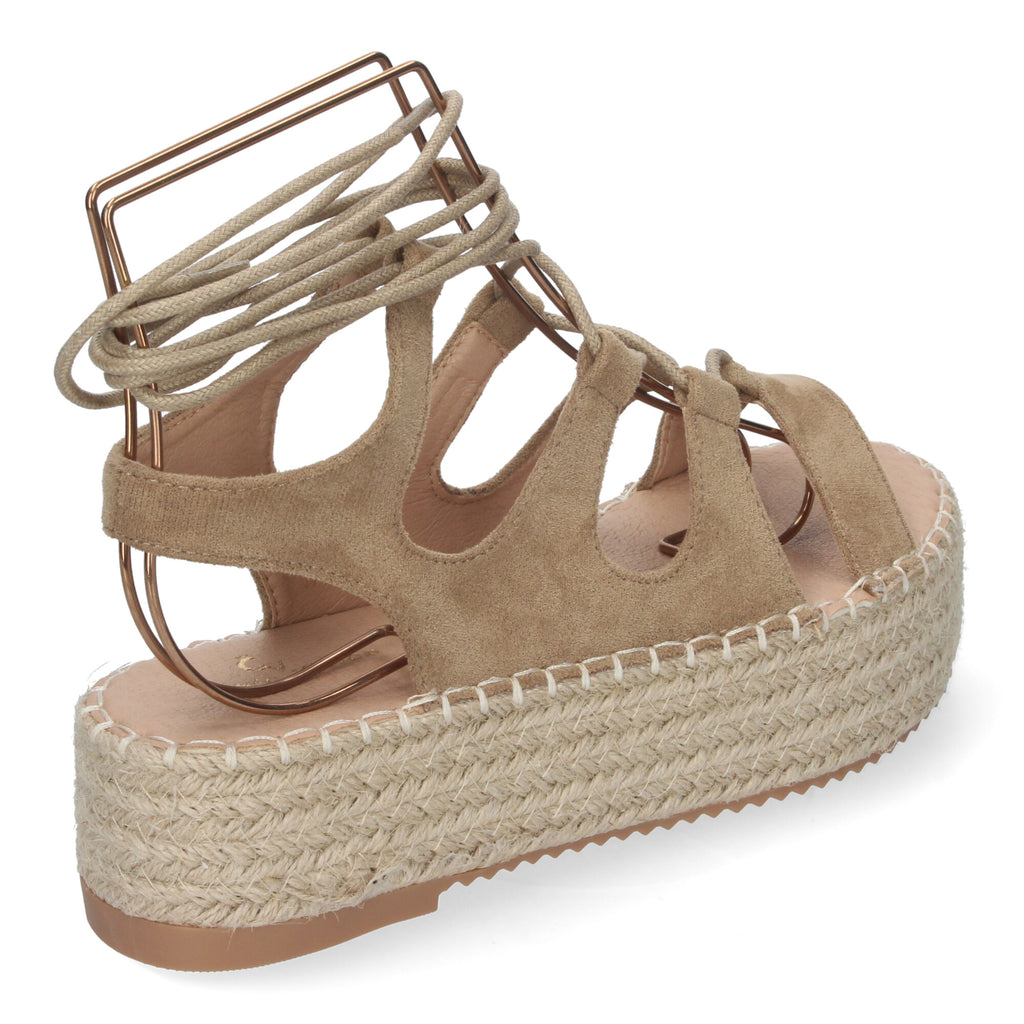 Sandalia de Mujer con Plataforma de Yute, Cómoda y Elegante con Tiras Cruzadas, Cordones y Talón Abierto