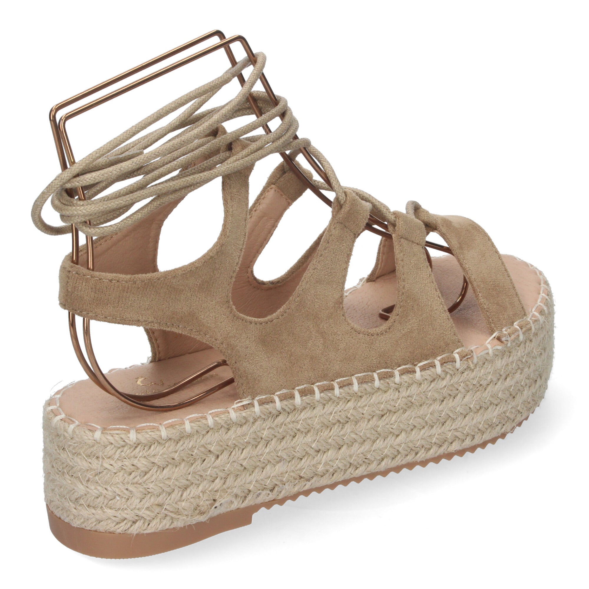 Sandalia de Mujer con Plataforma de Yute, Cómoda y Elegante con Tiras Cruzadas, Cordones y Talón Abierto