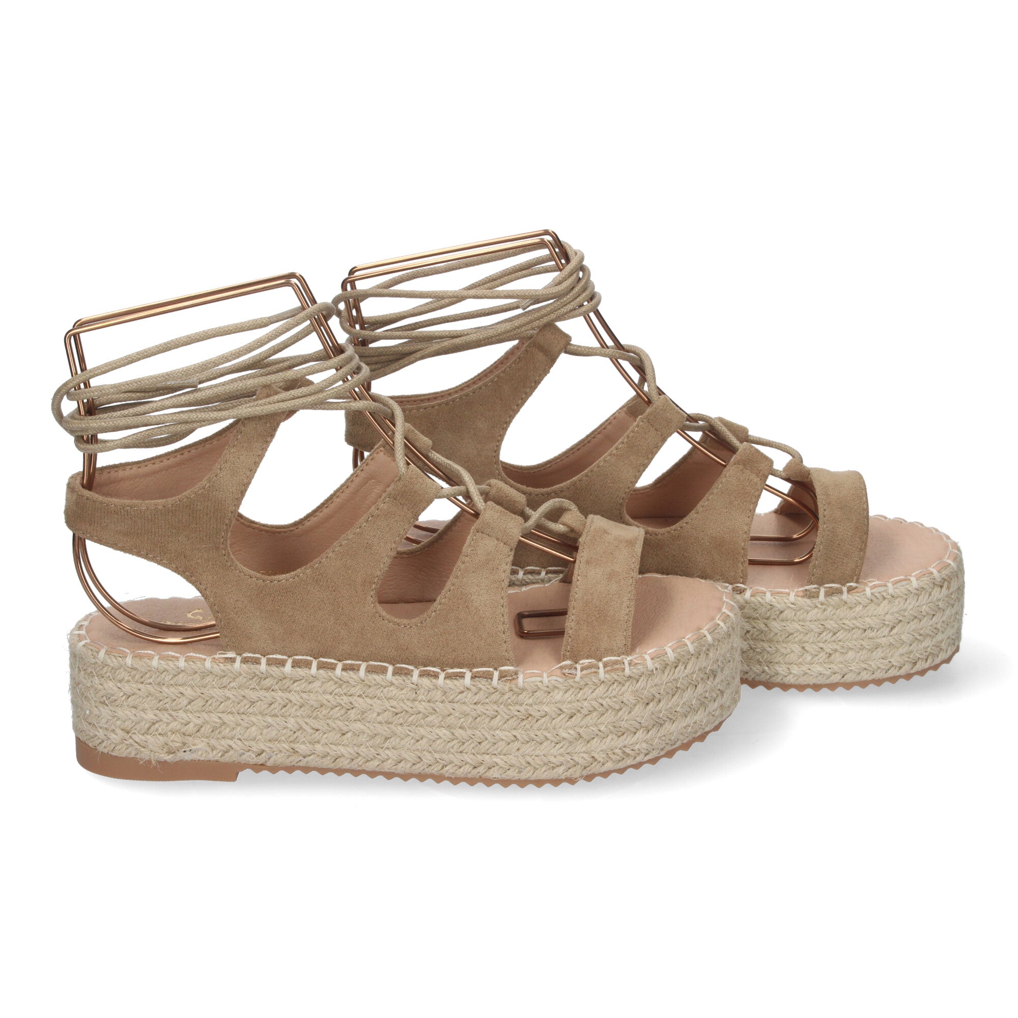 Sandalia de Mujer con Plataforma de Yute, Cómoda y Elegante con Tiras Cruzadas, Cordones y Talón Abierto
