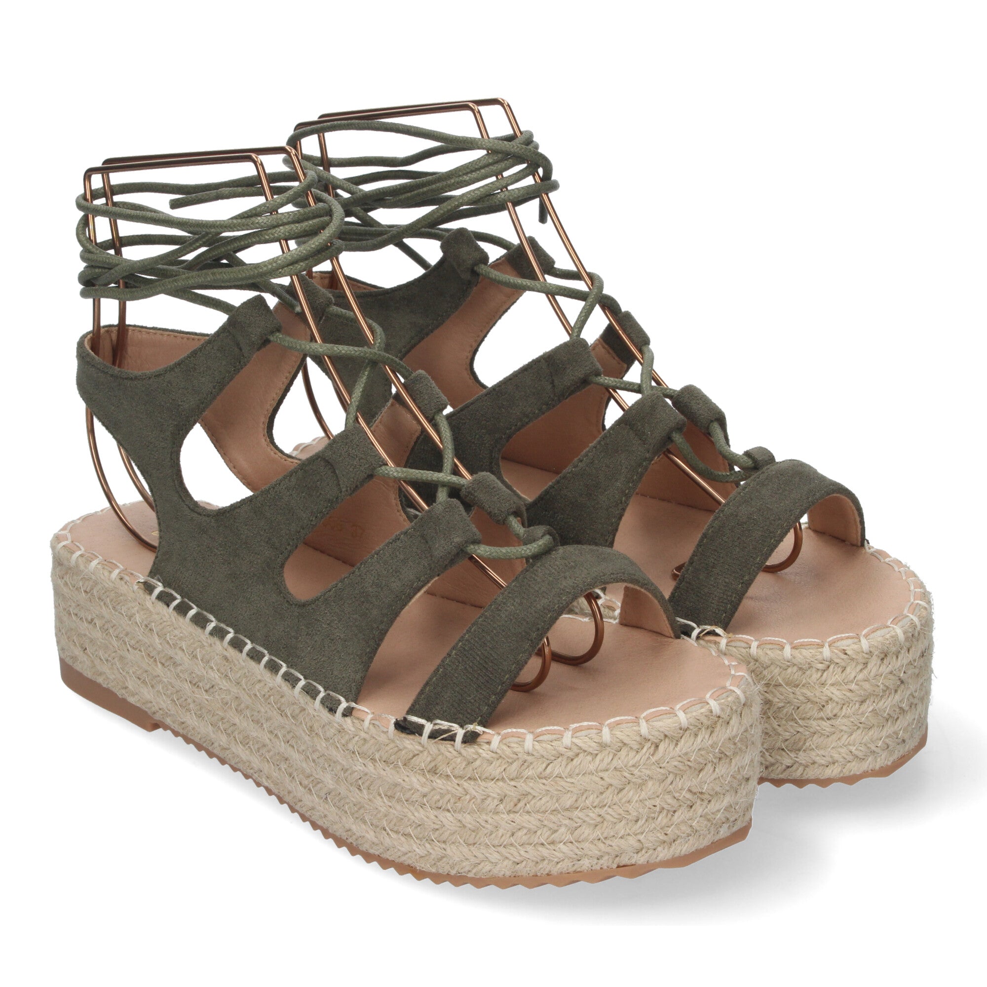 Sandalia de Mujer con Plataforma de Yute, Cómoda y Elegante con Tiras Cruzadas, Cordones y Talón Abierto