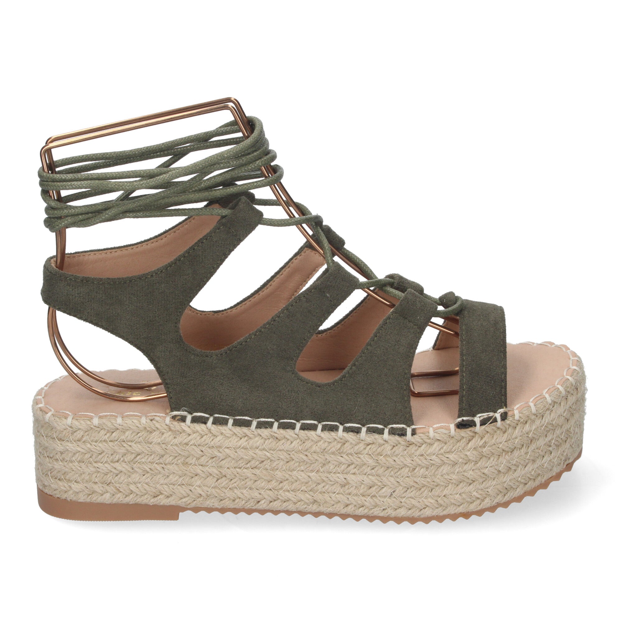 Sandalia de Mujer con Plataforma de Yute, Cómoda y Elegante con Tiras Cruzadas, Cordones y Talón Abierto