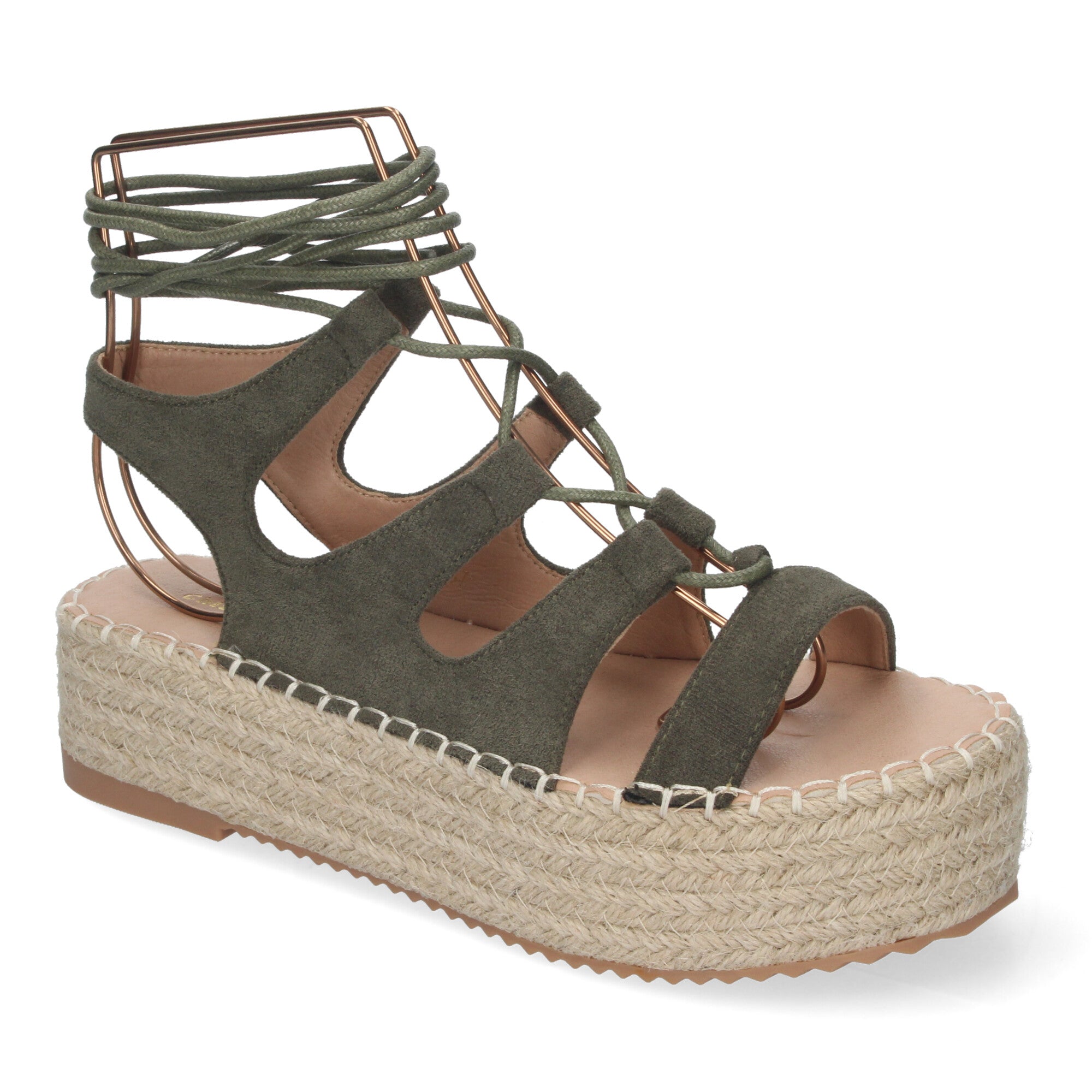 Sandalia de Mujer con Plataforma de Yute, Cómoda y Elegante con Tiras Cruzadas, Cordones y Talón Abierto