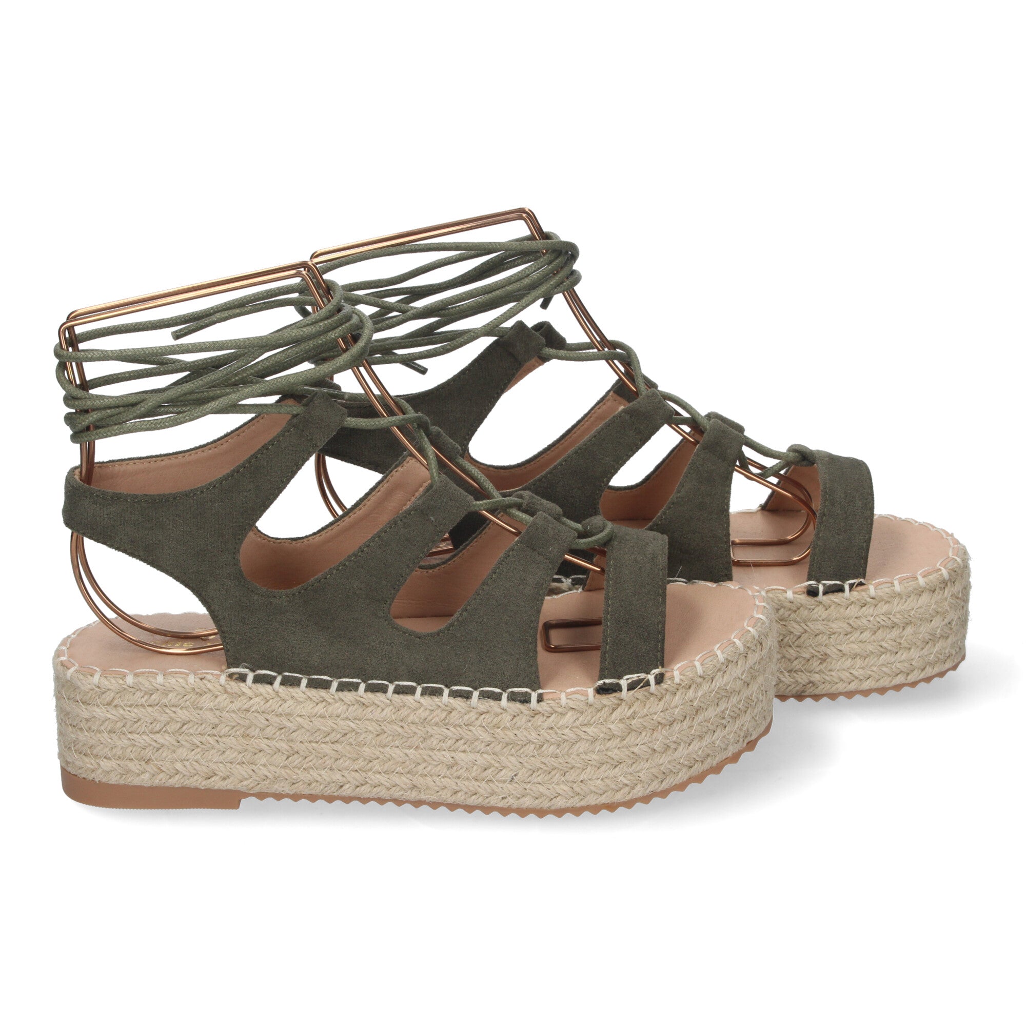 Sandalia de Mujer con Plataforma de Yute, Cómoda y Elegante con Tiras Cruzadas, Cordones y Talón Abierto