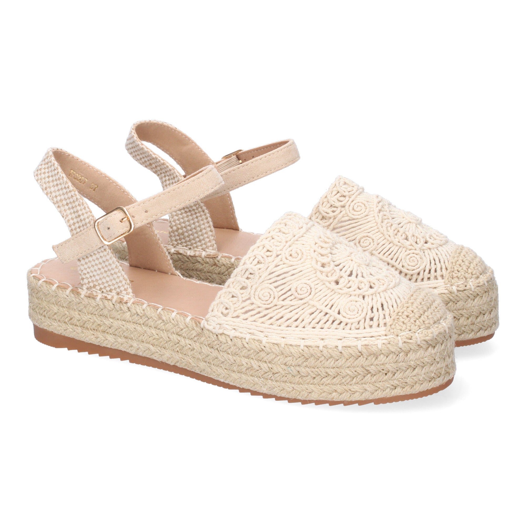 Sandalia de Plataforma para Mujer, Cómoda, Forrada de Yute con Pala Cerrada Entrelazada, Talón Abierto y Hebilla