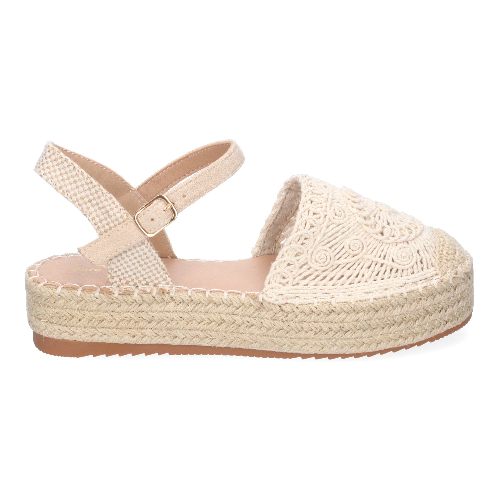 Sandalia de Plataforma para Mujer, Cómoda, Forrada de Yute con Pala Cerrada Entrelazada, Talón Abierto y Hebilla