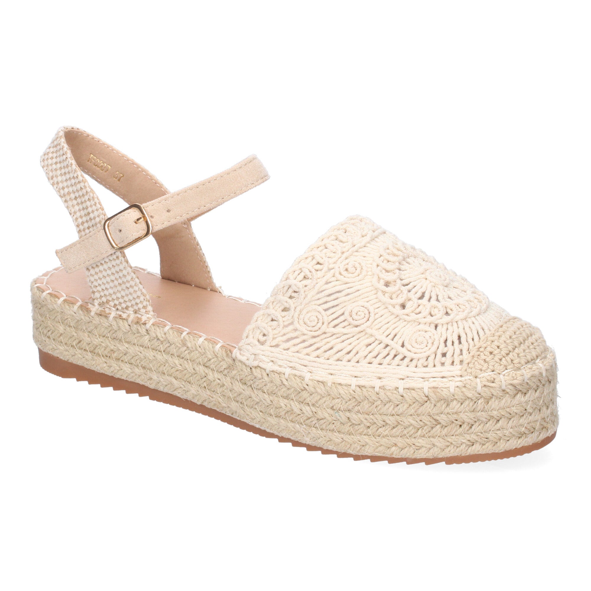 Sandalia de Plataforma para Mujer, Cómoda, Forrada de Yute con Pala Cerrada Entrelazada, Talón Abierto y Hebilla