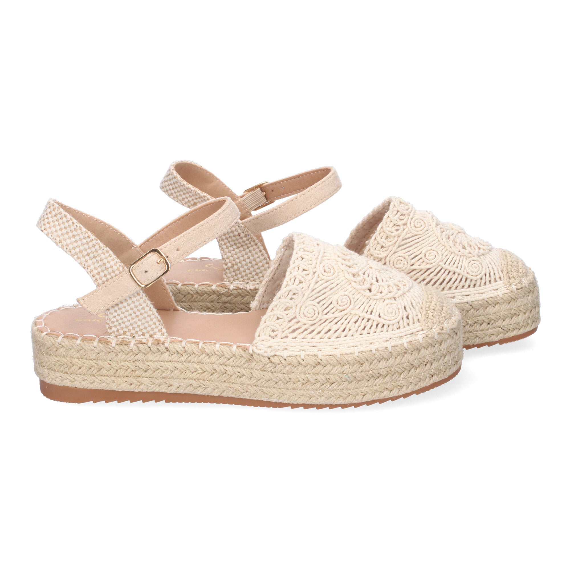 Sandalia de Plataforma para Mujer, Cómoda, Forrada de Yute con Pala Cerrada Entrelazada, Talón Abierto y Hebilla