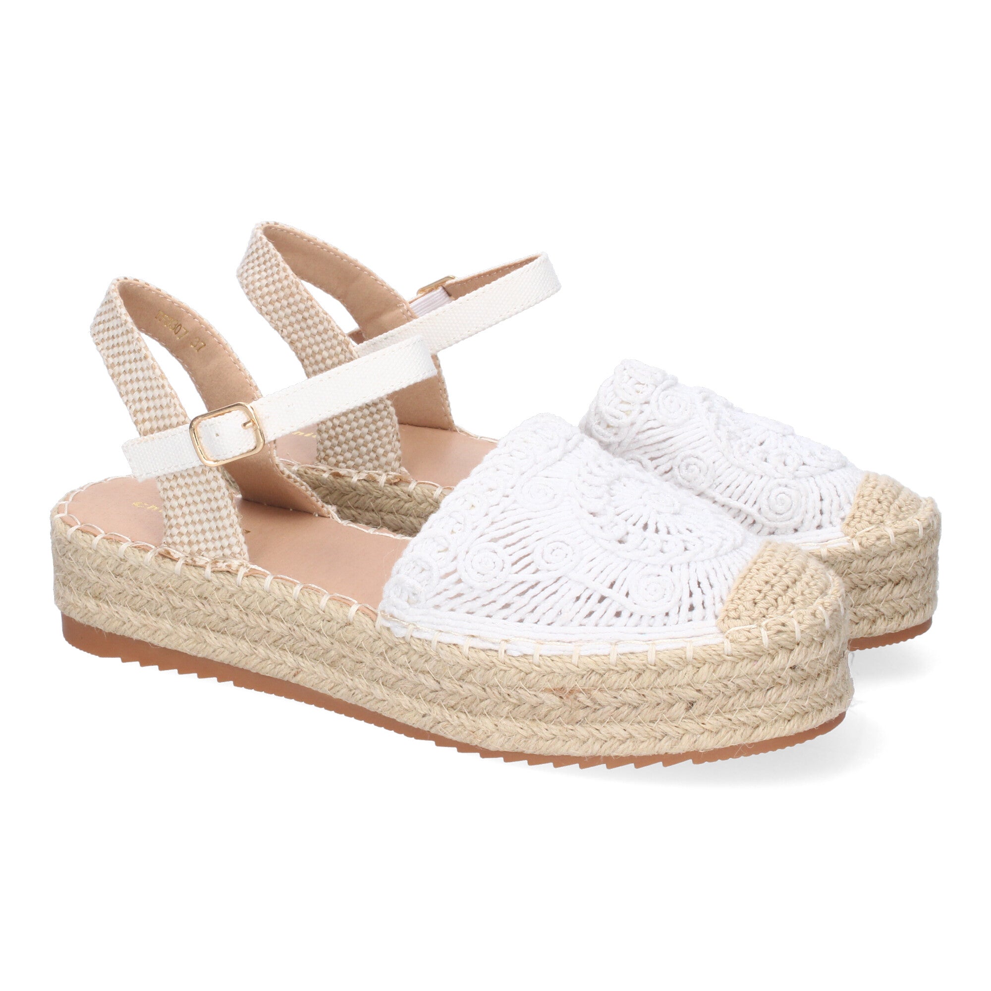 Sandalia de Plataforma para Mujer, Cómoda, Forrada de Yute con Pala Cerrada Entrelazada, Talón Abierto y Hebilla